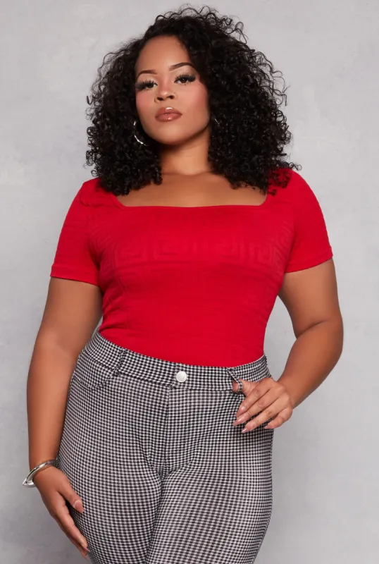 Plus Size Seamless Greek Key Square Neck Top sold by Rainbow