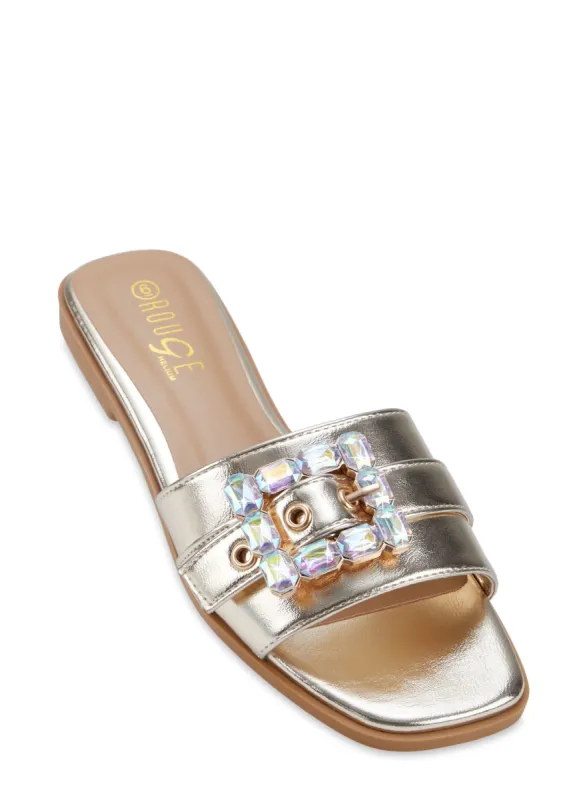 Rhinestone Buckle Slide Sandals sold by Rainbow