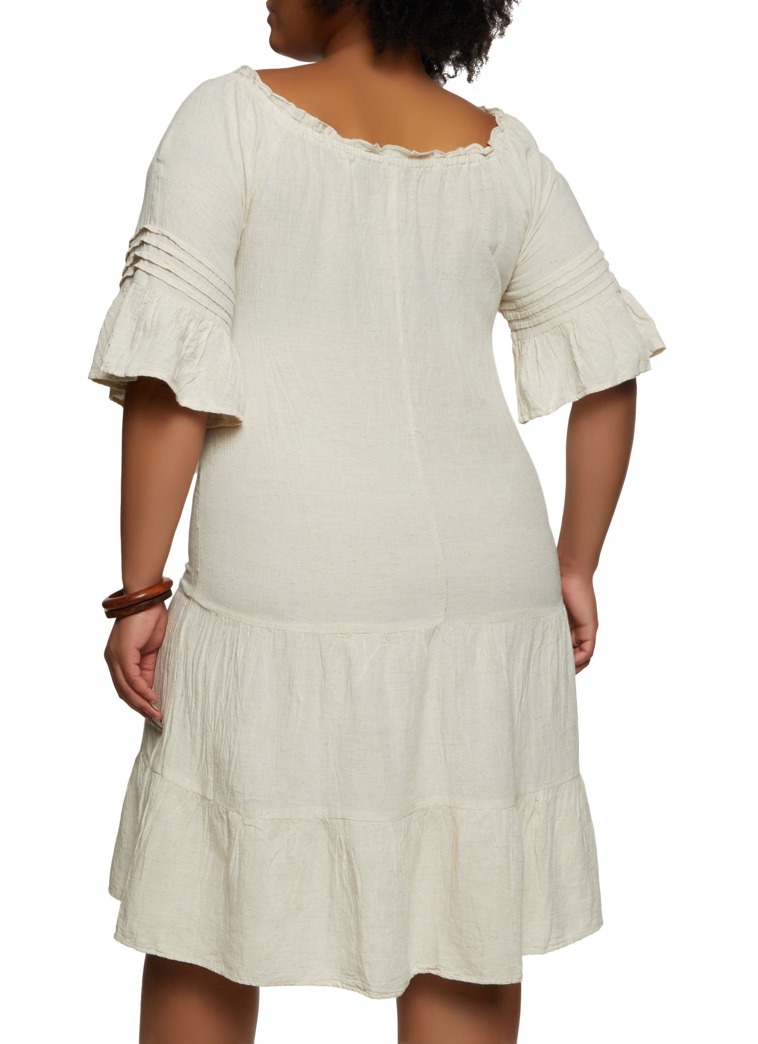 Plus Size Linen Bell Sleeve Tiered Shift Dress sold by Rainbow product image thumbnail 3