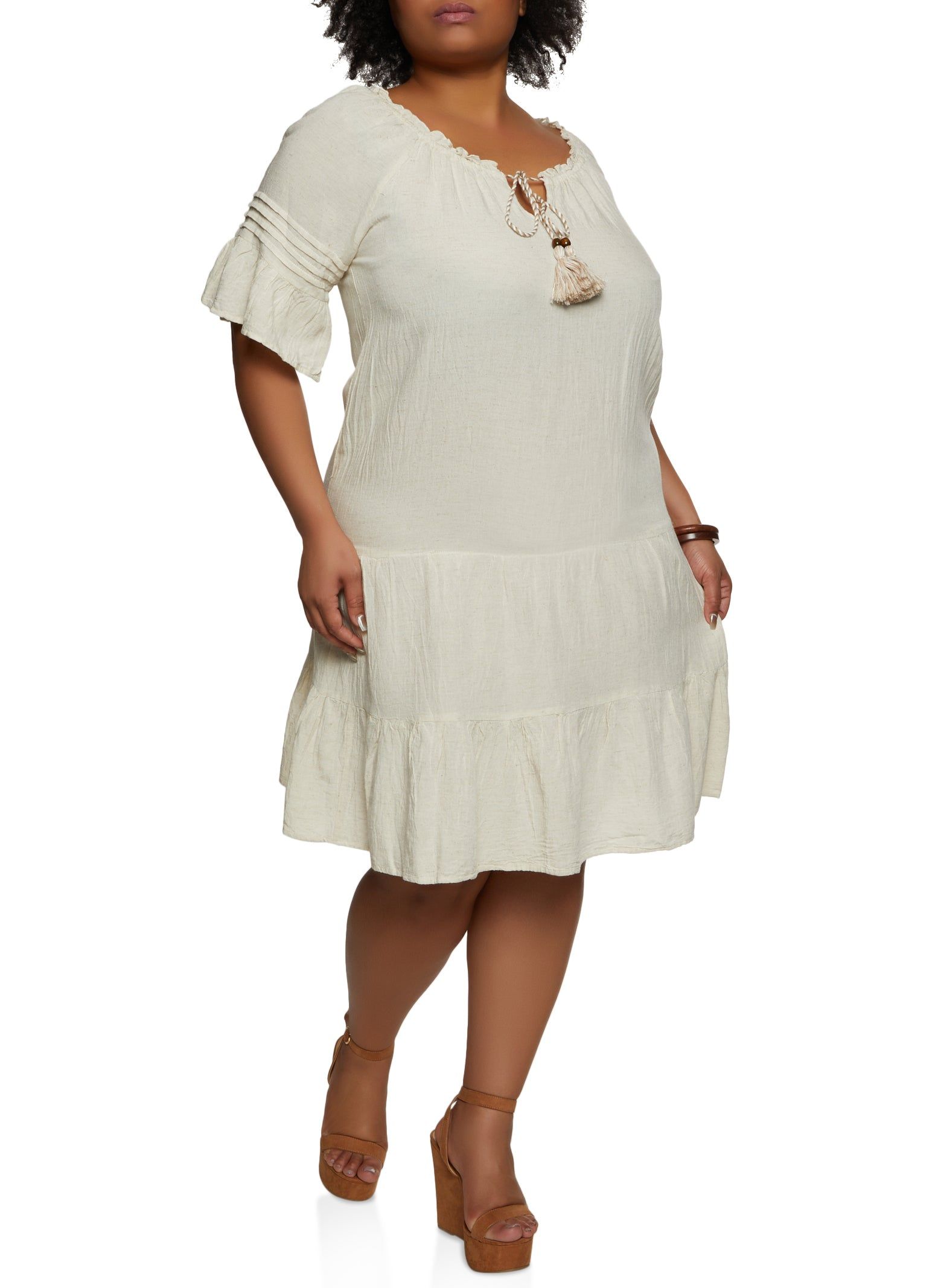 Plus Size Linen Bell Sleeve Tiered Shift Dress sold by Rainbow product image thumbnail 2