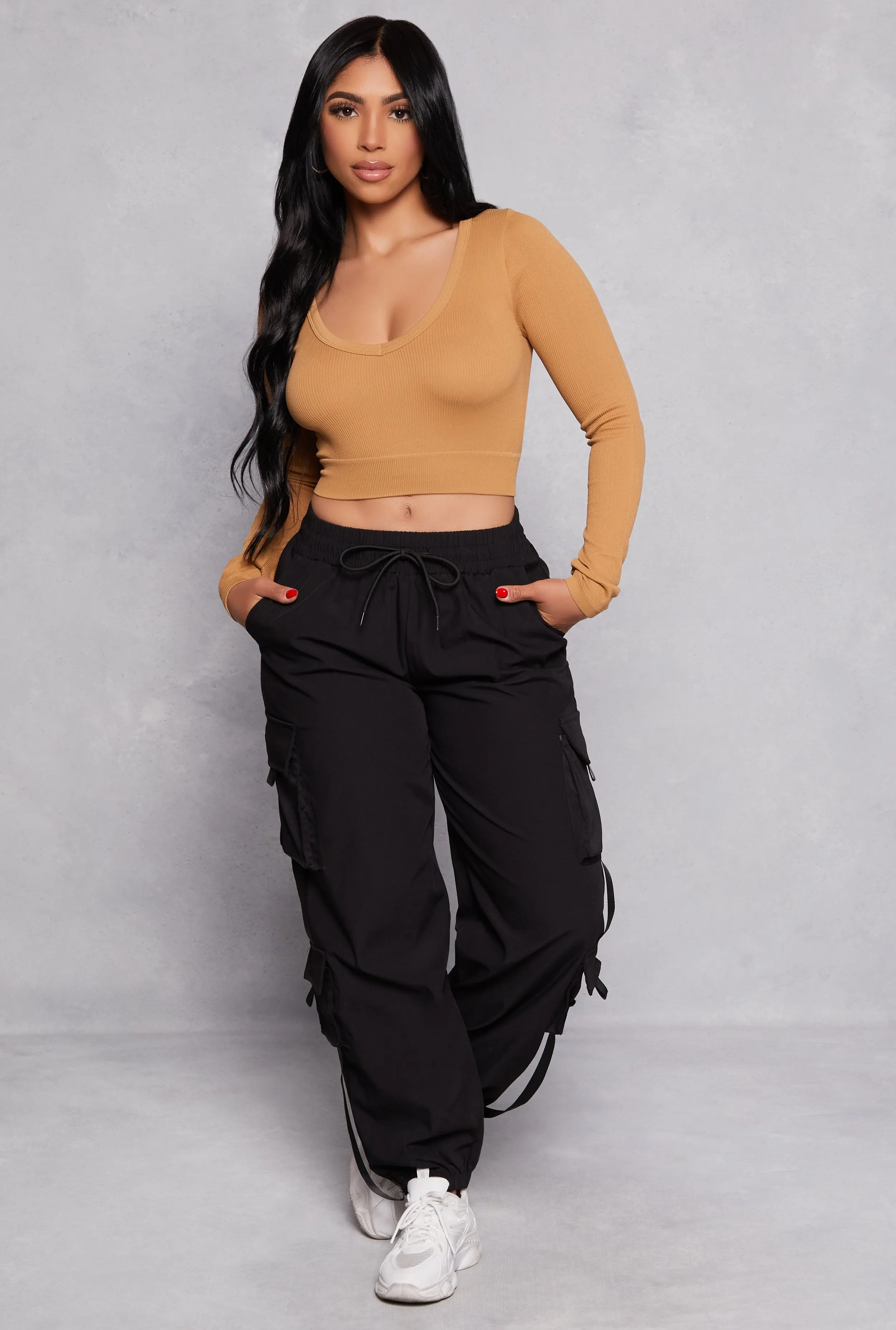 Poplin High Waisted Cargo Joggers sold by Rainbow