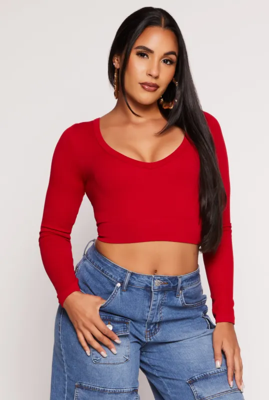 Seamless Ribbed Knit Long Sleeve Crop Top sold by Rainbow