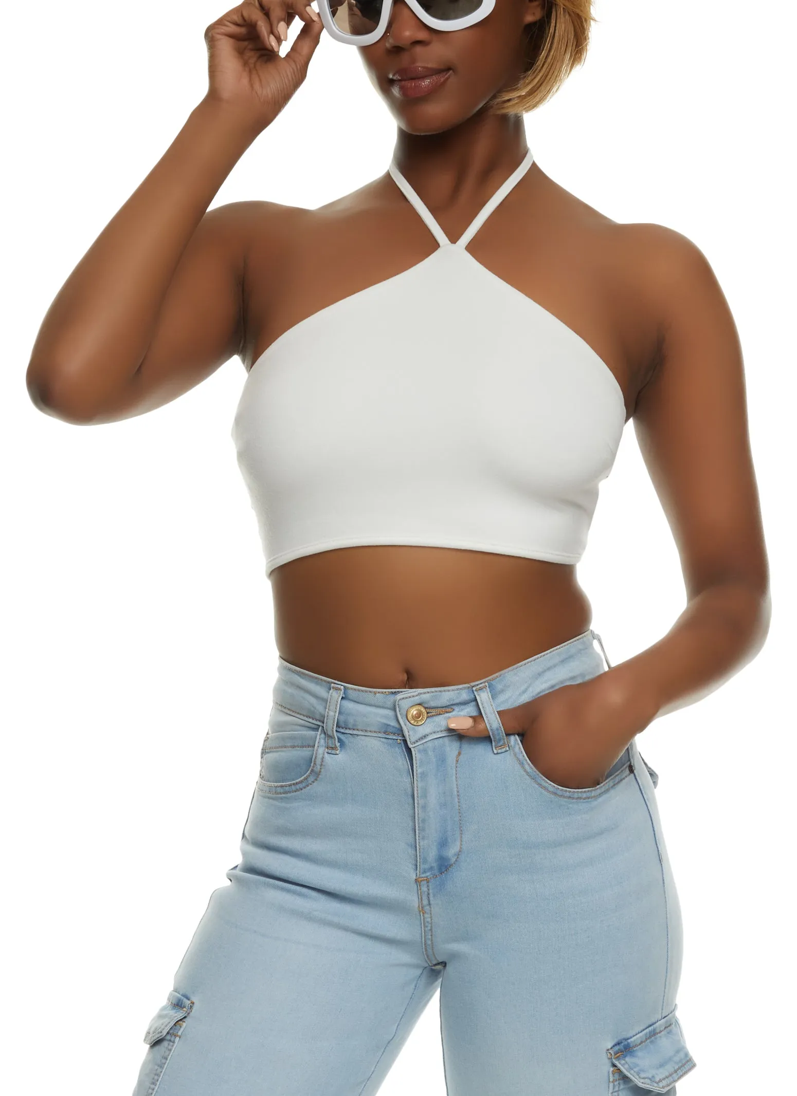 Iris Tie Back Halter Neck Crop Top sold by Rainbow