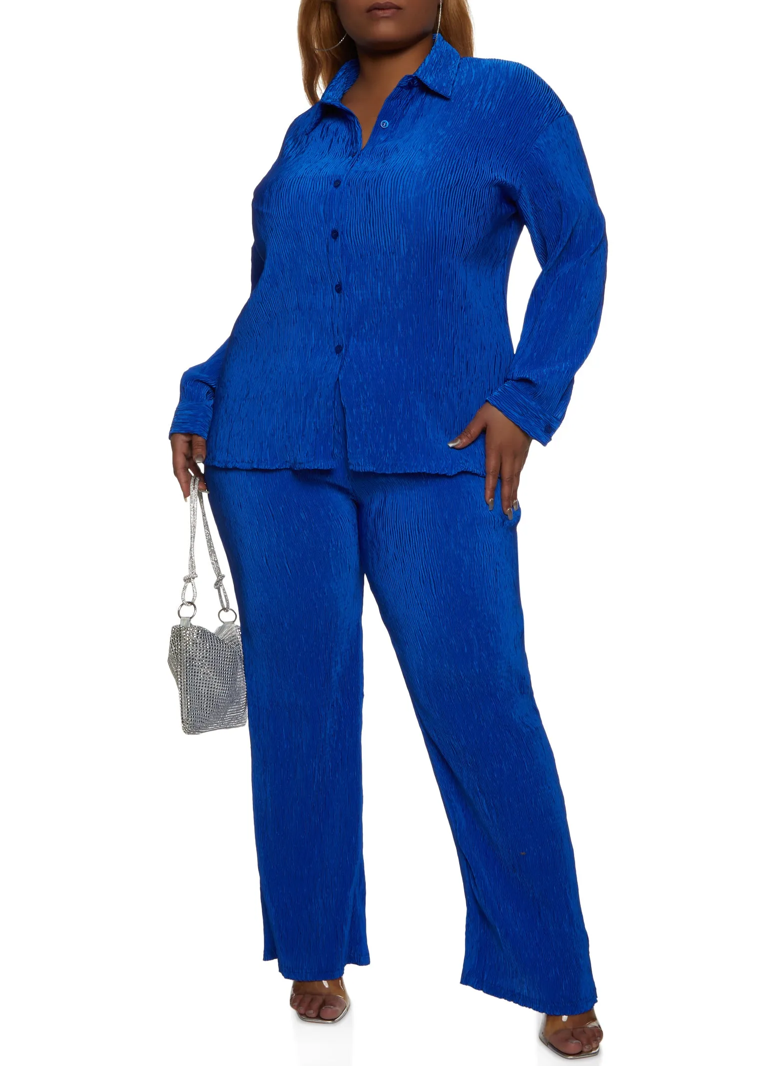 Plus Size Plisse Solid Button Front Shirt sold by Rainbow product image thumbnail 2