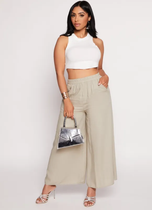 Linen High Waist Wide Leg Pants sold by Rainbow