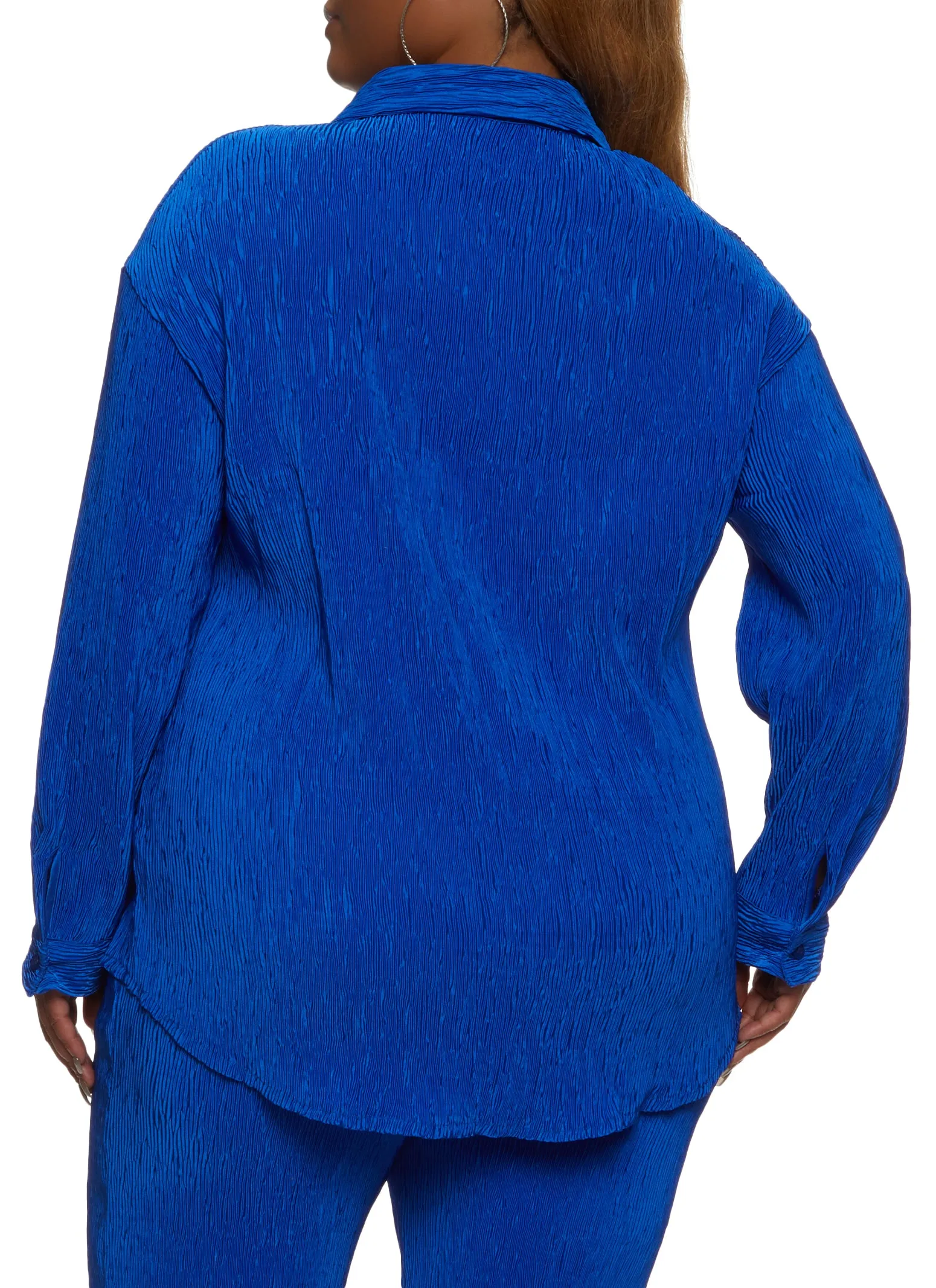 Plus Size Plisse Solid Button Front Shirt sold by Rainbow product image thumbnail 3
