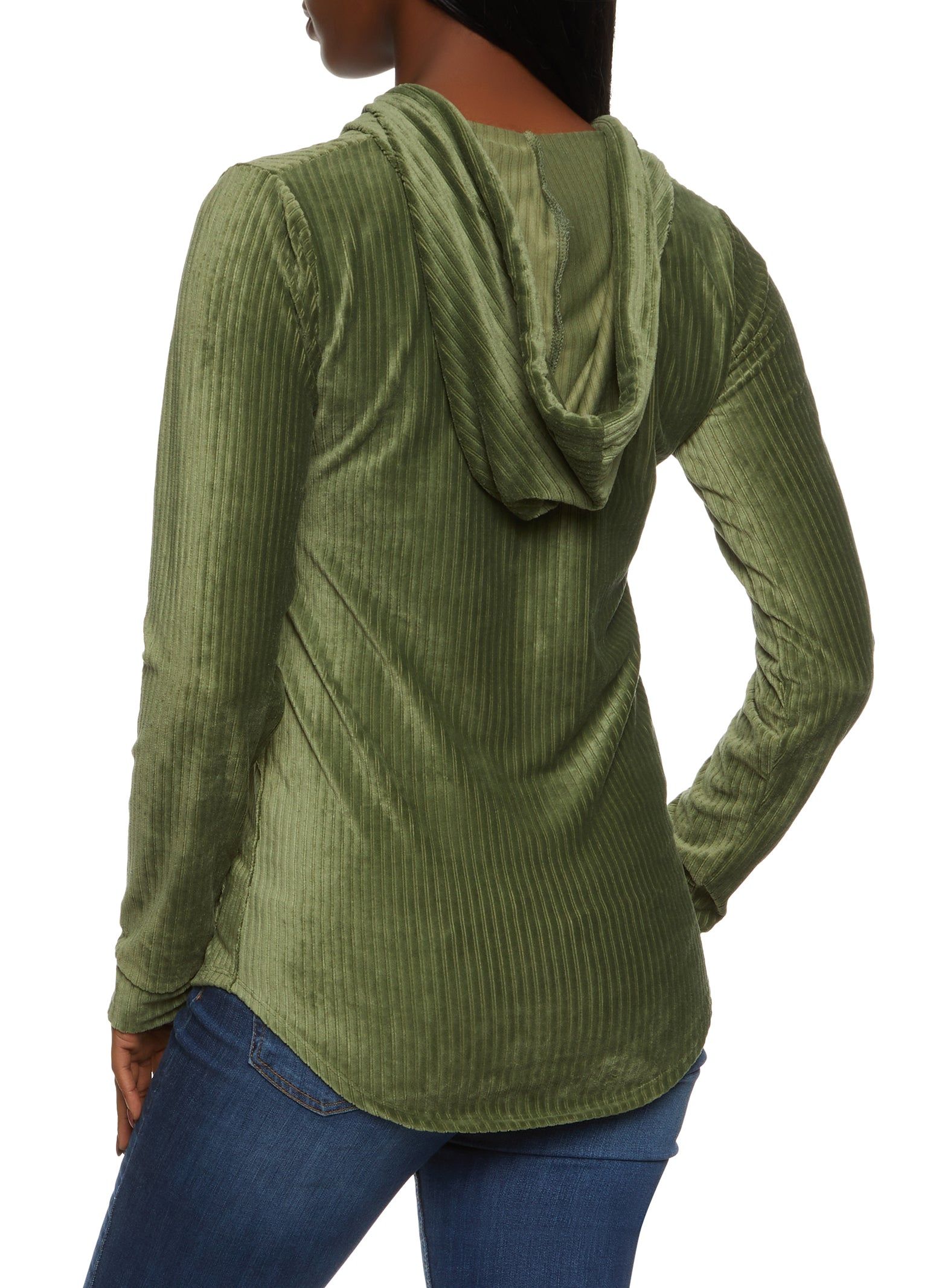 Ribbed Knit Velour Zip Front Hoodie sold by Rainbow product image thumbnail 2