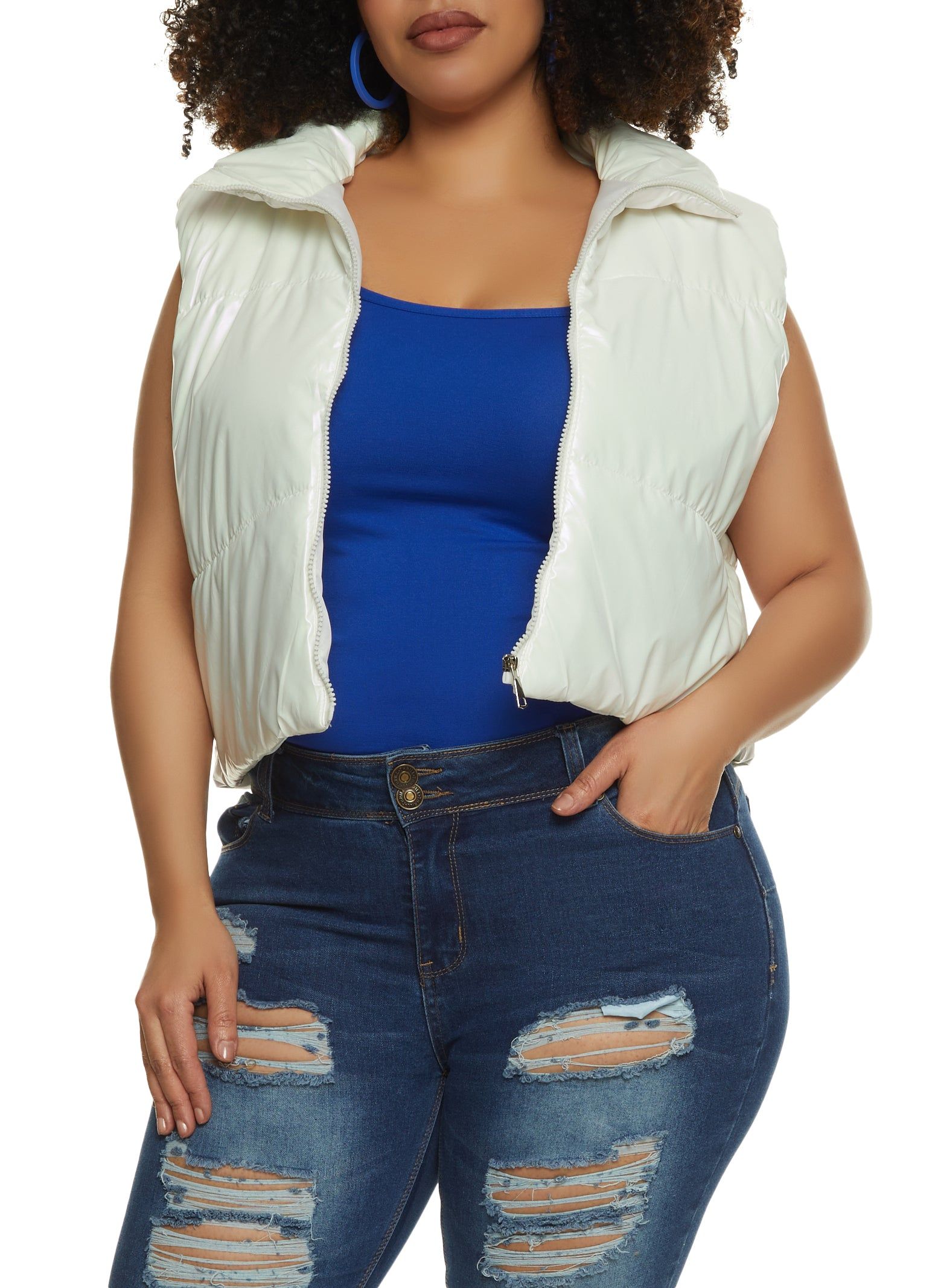 Plus Size Zip Front Puffer Vest sold by Rainbow