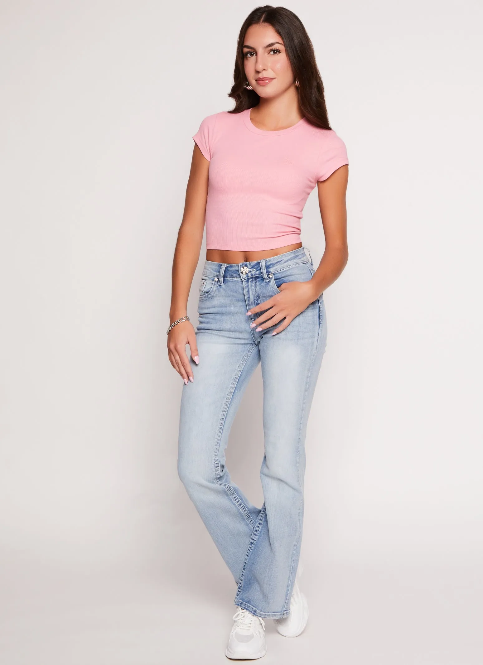 Ambiance Ribbed Knit Crew Neck Crop Top sold by Rainbow product image thumbnail 2