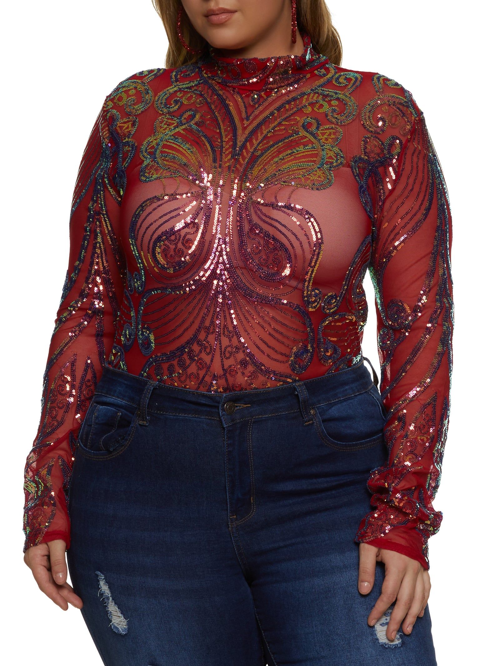 Plus Size Mesh Sequin Graphic Bodysuit sold by Rainbow product image thumbnail 2