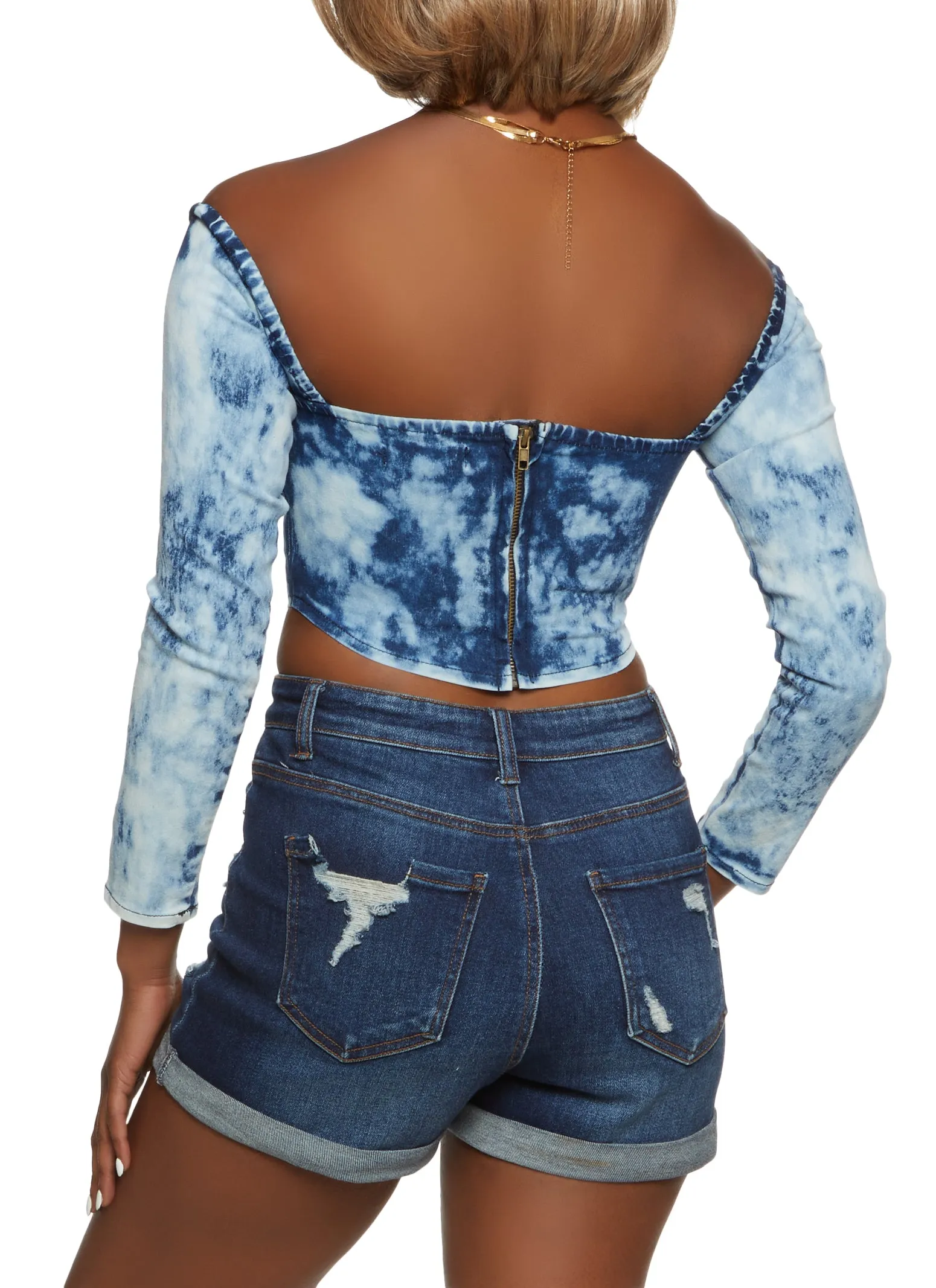 Acid Wash Long Sleeve Bustier Denim Top sold by Rainbow product image thumbnail 2