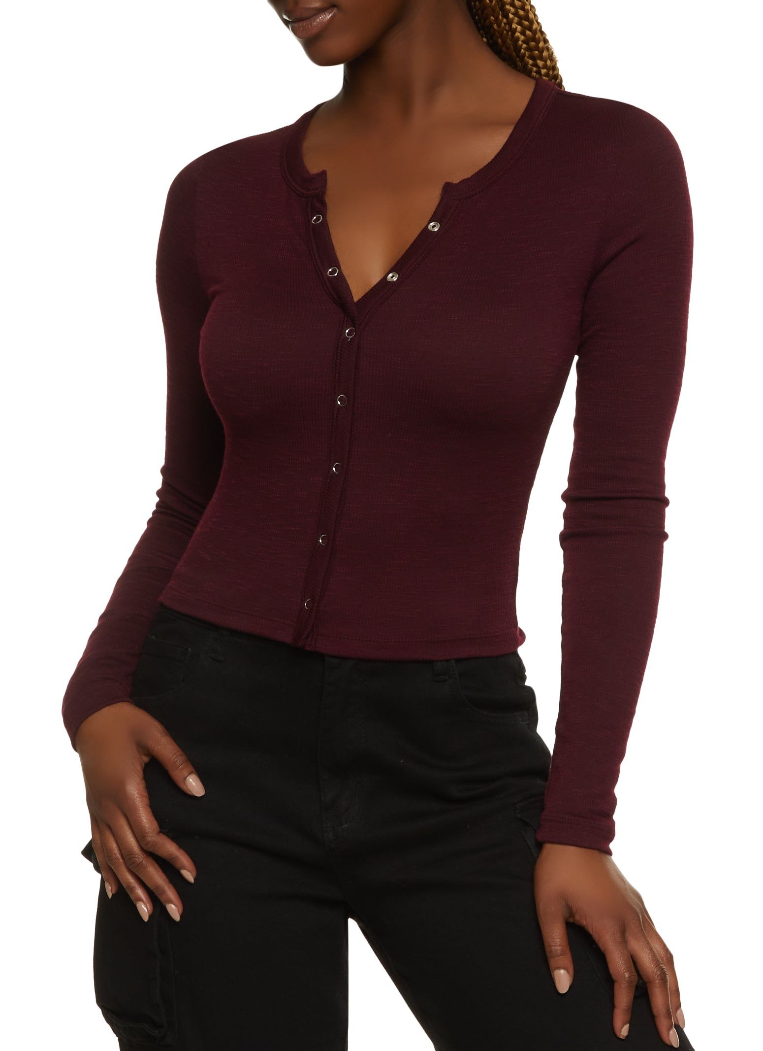 Snap Button Detail Long Sleeve Crop Top sold by Rainbow