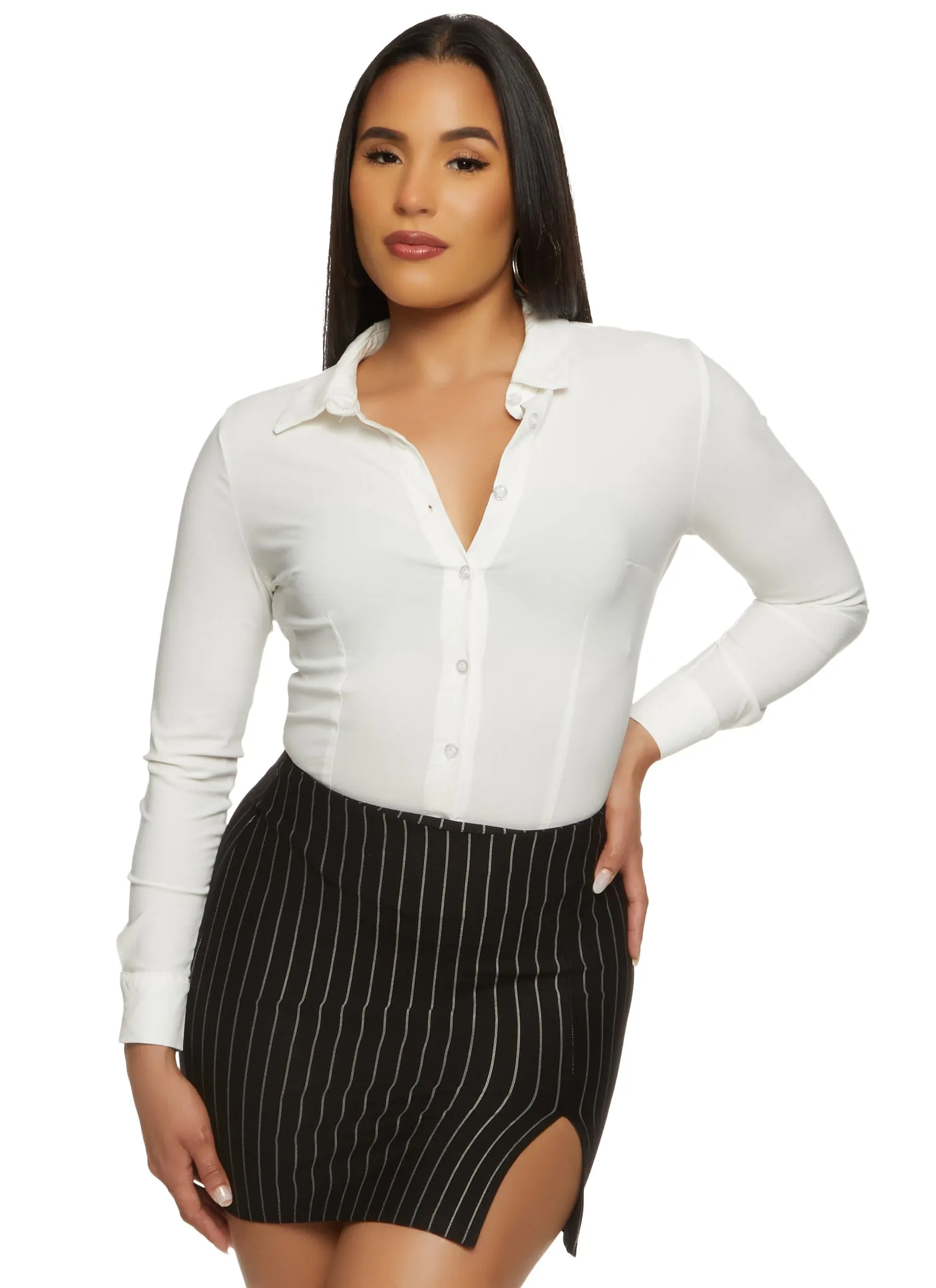 Pinstripe Side Slit Mini Skirt sold by Rainbow