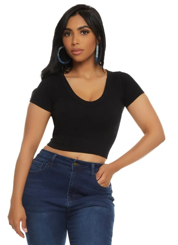 Seamless Ribbed V Neck Cropped Tee sold by Rainbow
