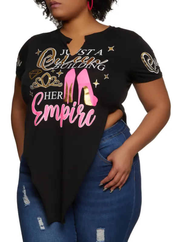 Plus Size Just A Queen Hanky Hem Graphic Tee sold by Rainbow