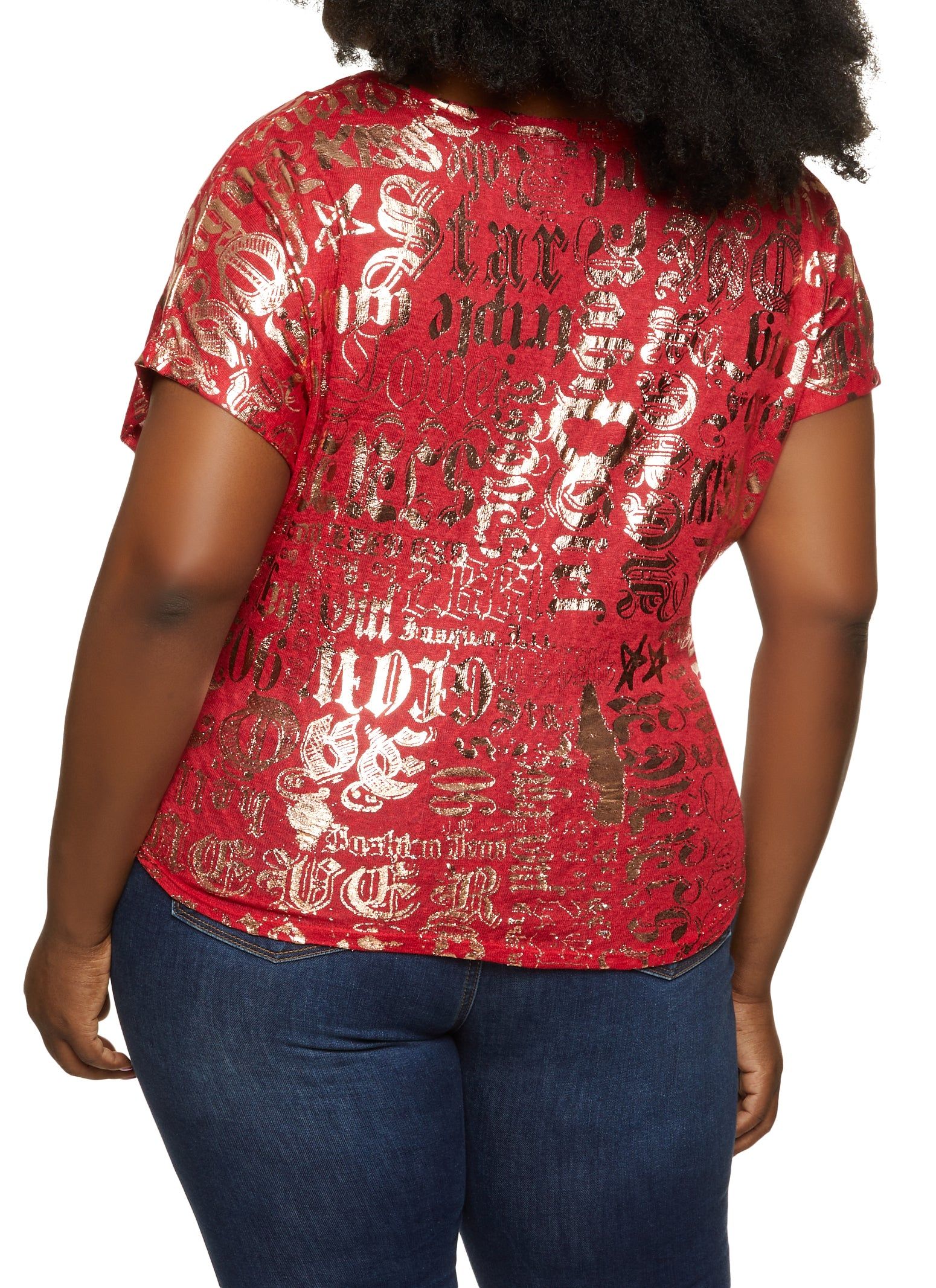 Plus Size Foil Print V Neck Tee sold by Rainbow product image thumbnail 2
