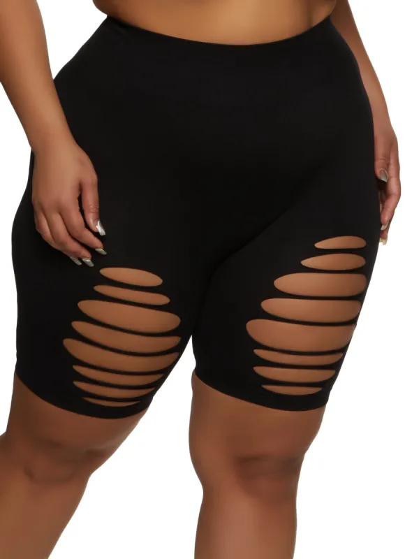 Plus Size Seamless Laser Cut Biker Shorts sold by Rainbow