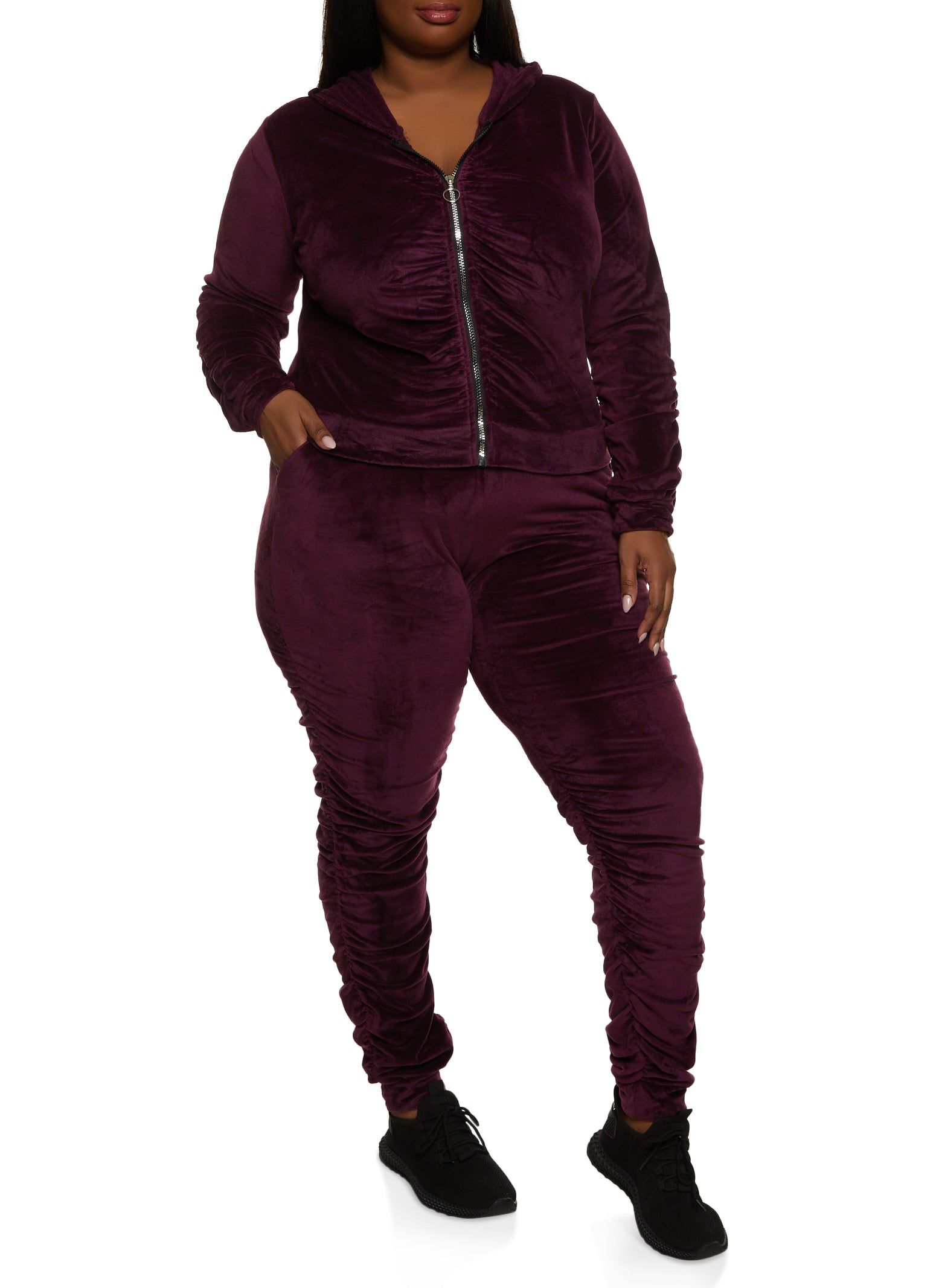 Plus Size Ruched Zip Front Hooded Sweatshirt sold by Rainbow product image thumbnail 2