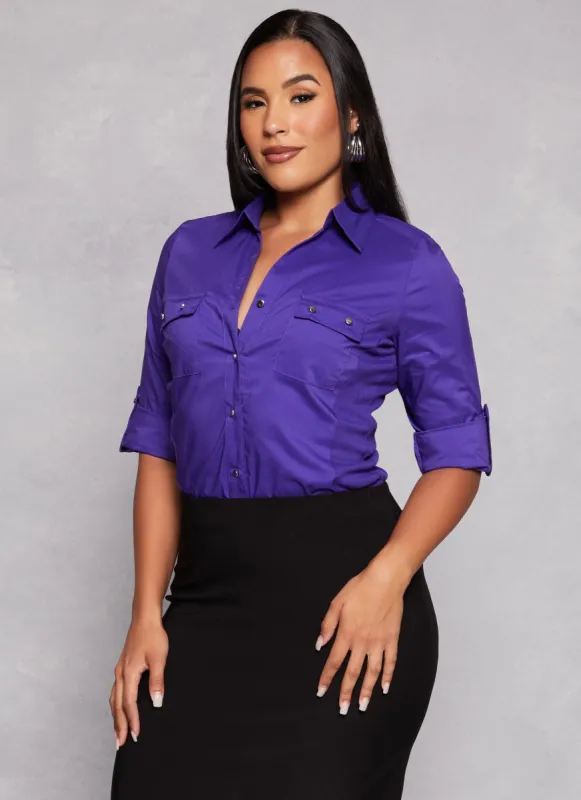 Poplin Fixed Cuff Button Front Shirt sold by Rainbow