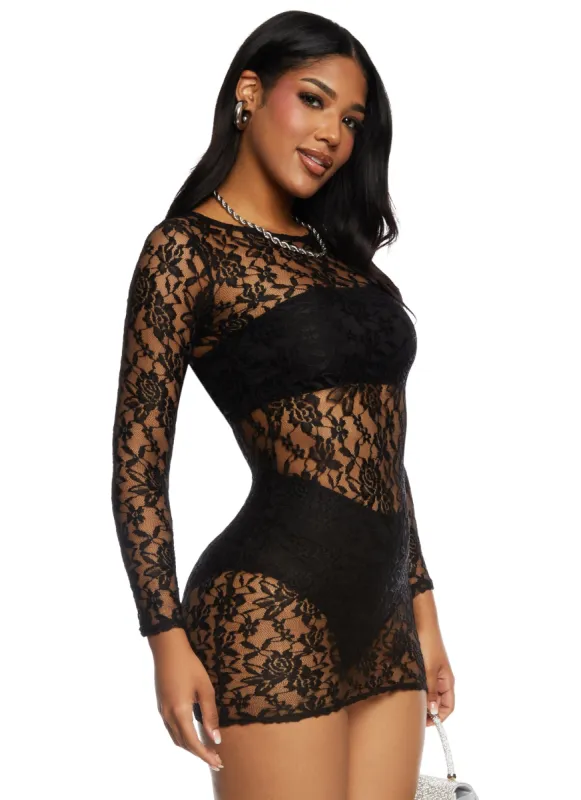 Floral Lace Long Sleeve Mini Dress made by Rainbow