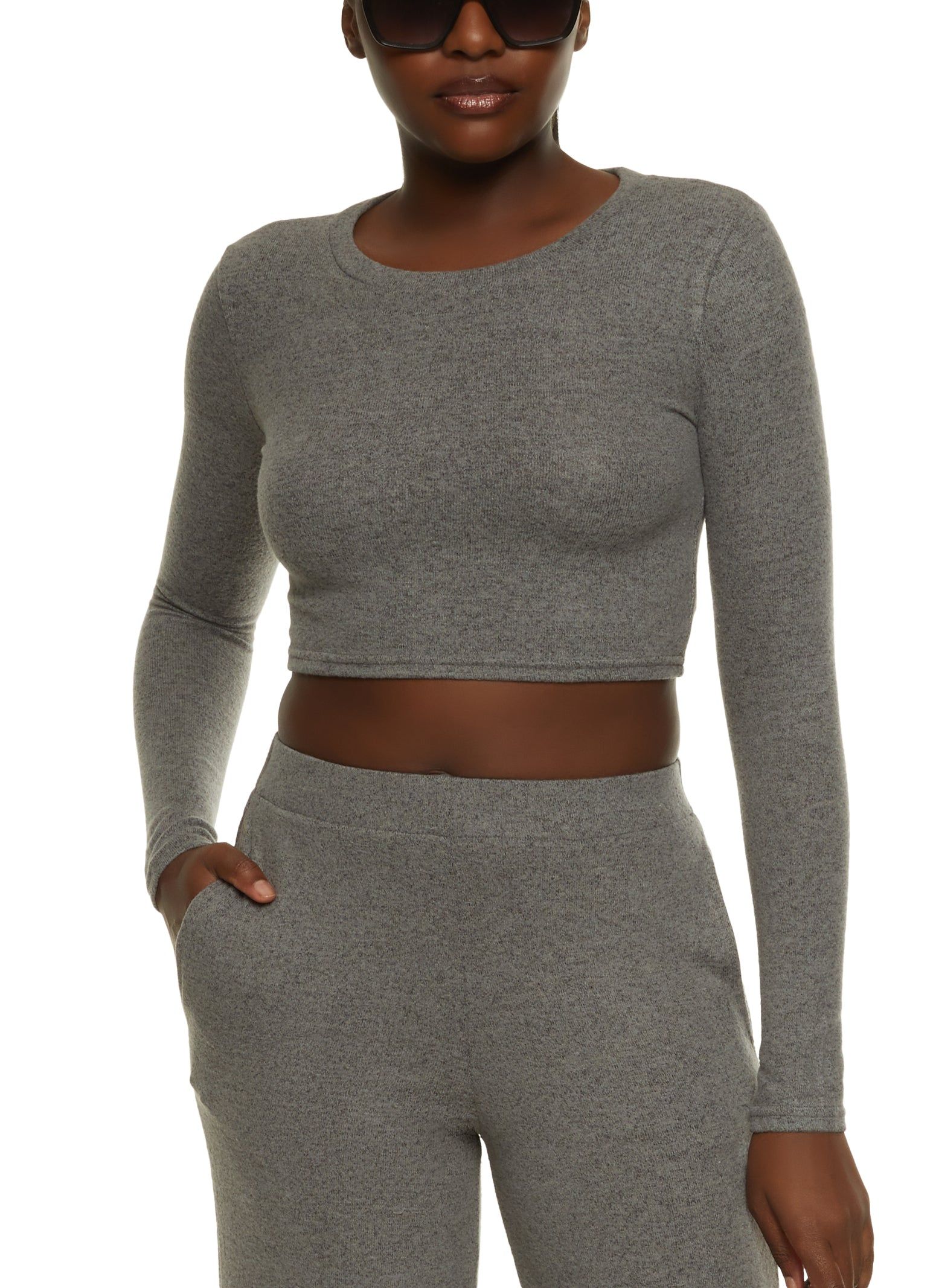 Brushed Knit Crew Neck Crop Top sold by Rainbow