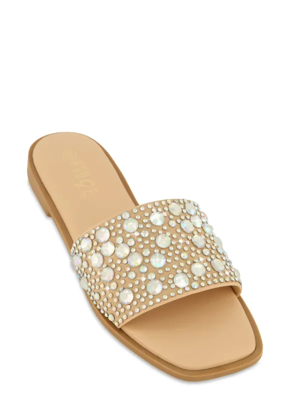 Rhinestone Band Square Toe Slide Sandals sold by Rainbow