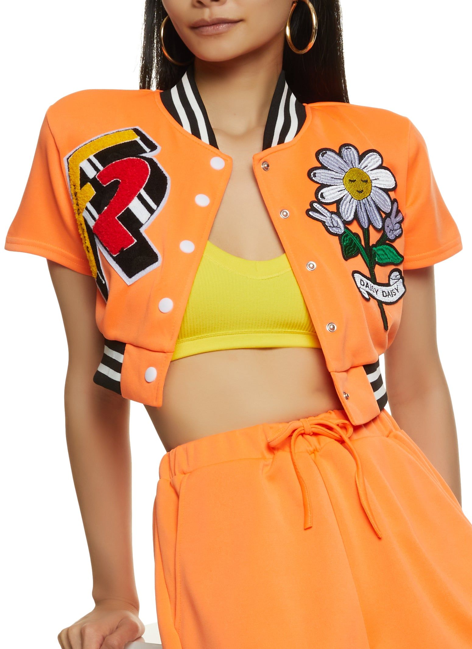 Daisy Patch Cropped Varsity Jacket sold by Rainbow