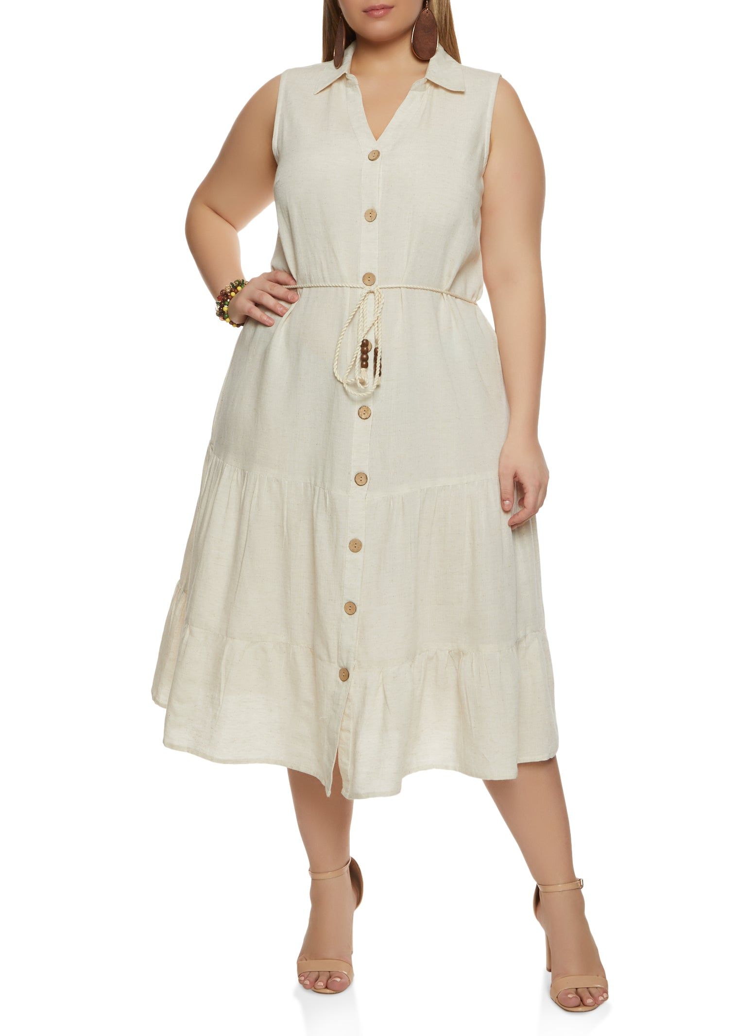 Plus Size Rope Belt Tiered Shirt Dress sold by Rainbow