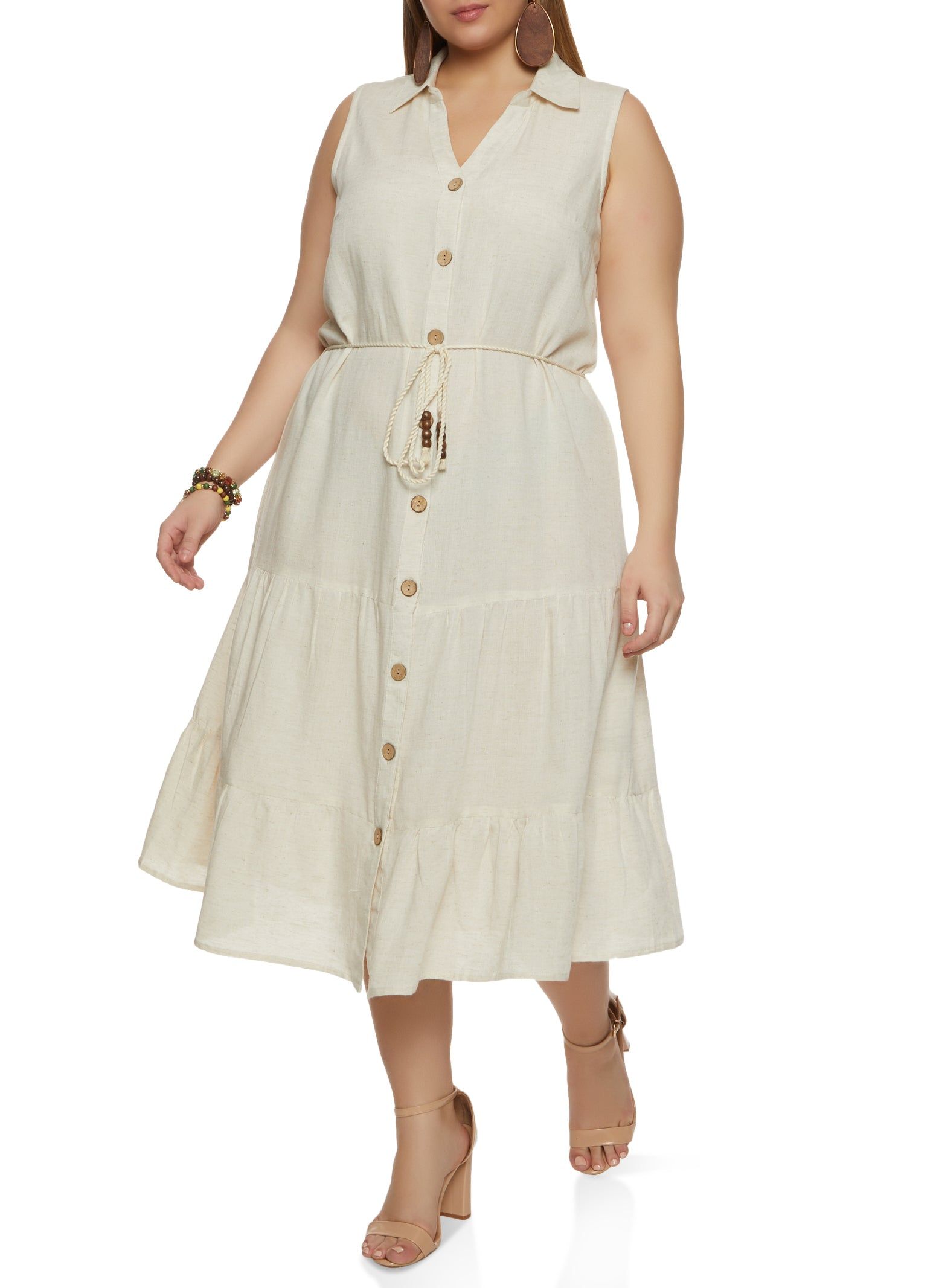 Plus Size Rope Belt Tiered Shirt Dress sold by Rainbow product image thumbnail 2