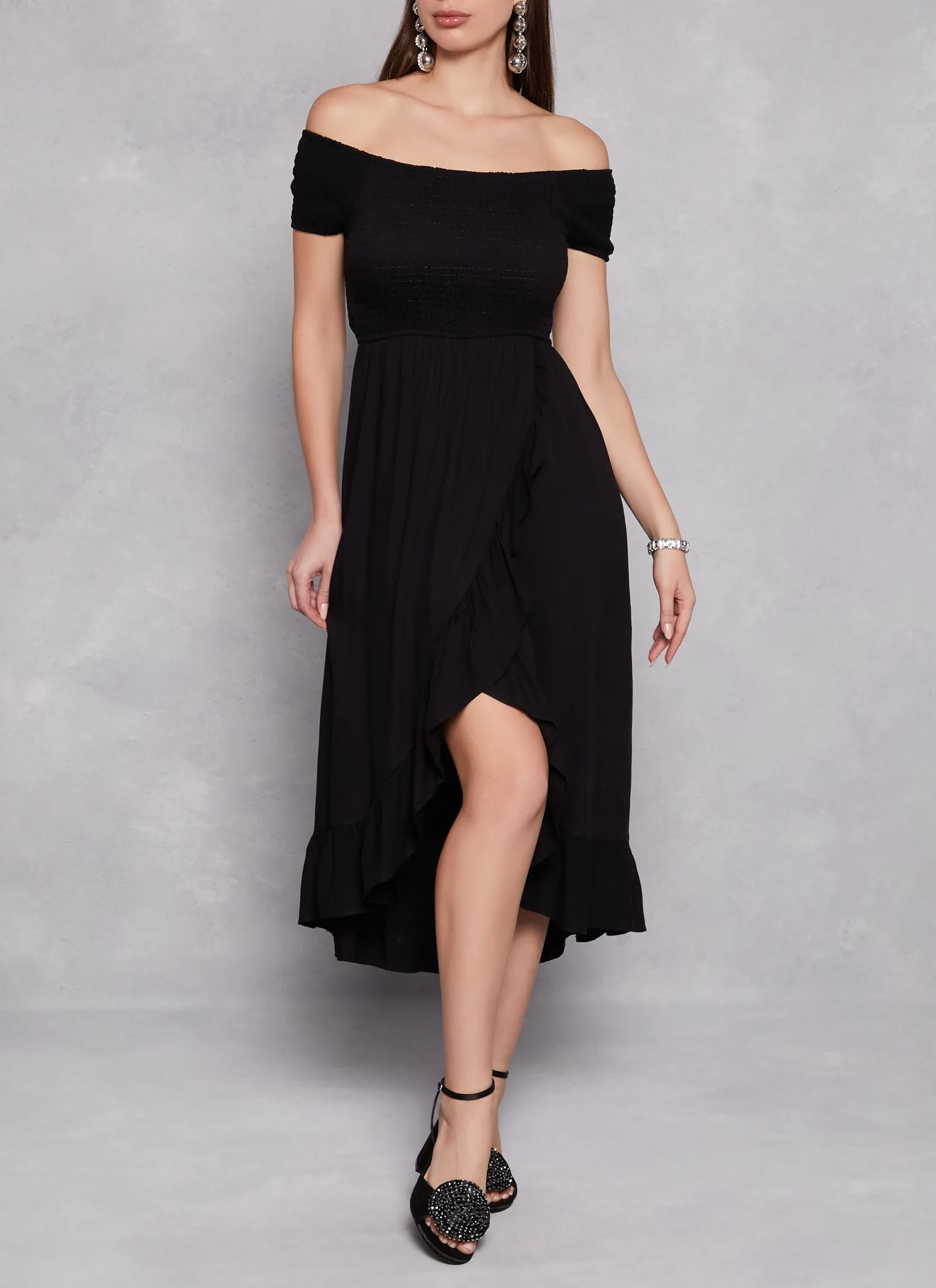 Off The Shoulder Smocked Tulip Hem Dress sold by Rainbow product image thumbnail 2