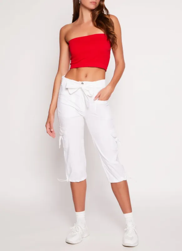 Poplin Tie Waist Capri Cargo Pants sold by Rainbow