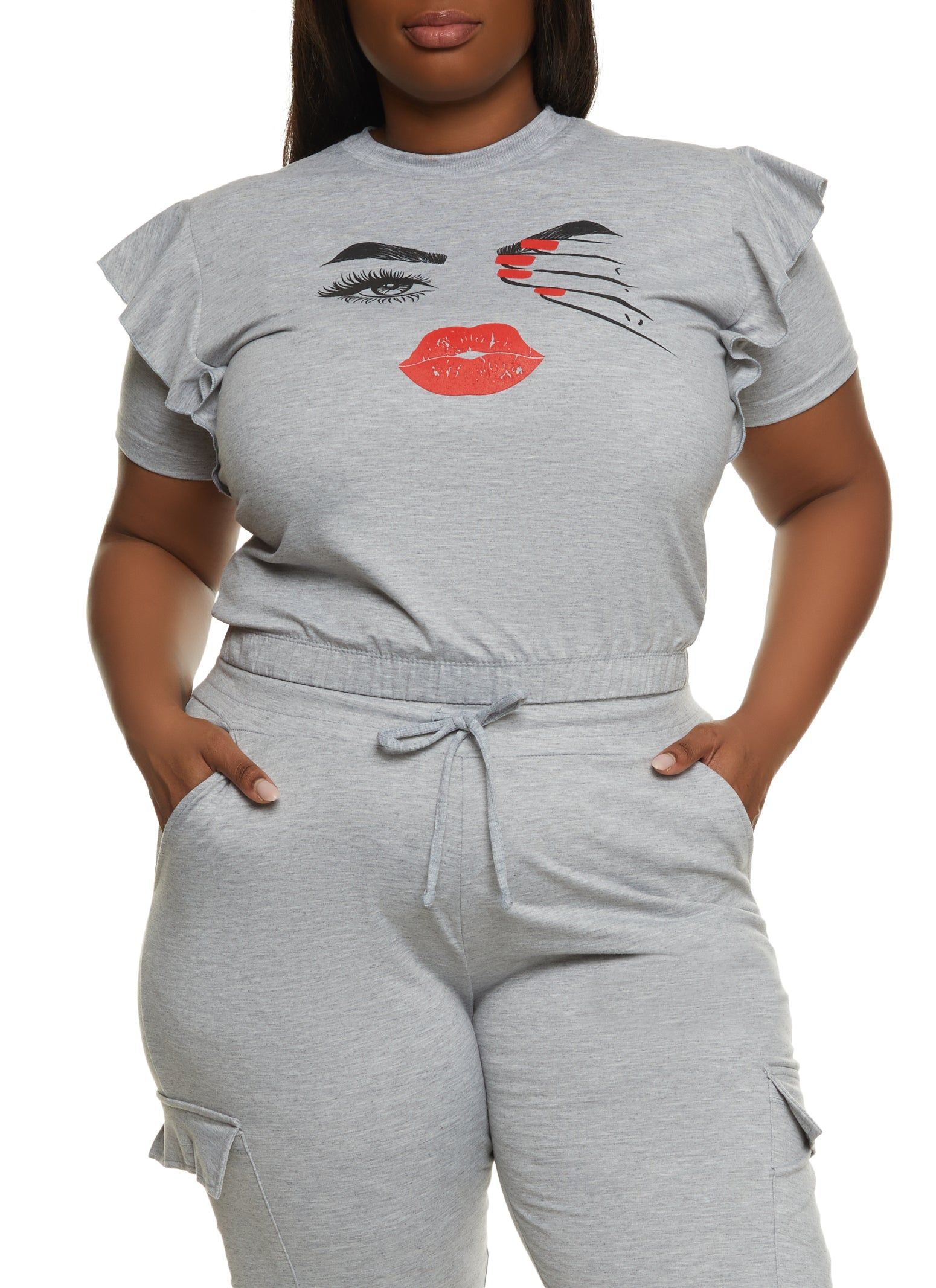 Plus Size Ruffle Short Sleeve Graphic T-Shirt sold by Rainbow