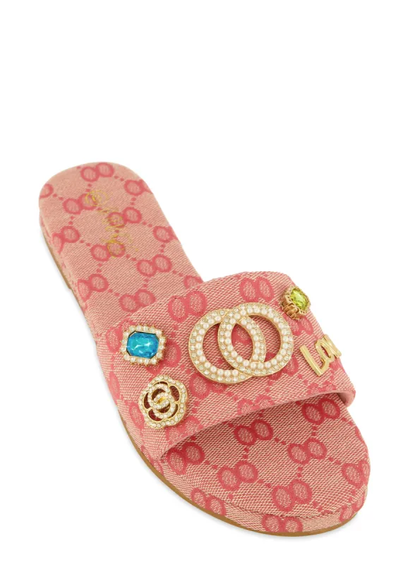 Rhinestone Faux Pearl Embellished Slide Sandals sold by Rainbow