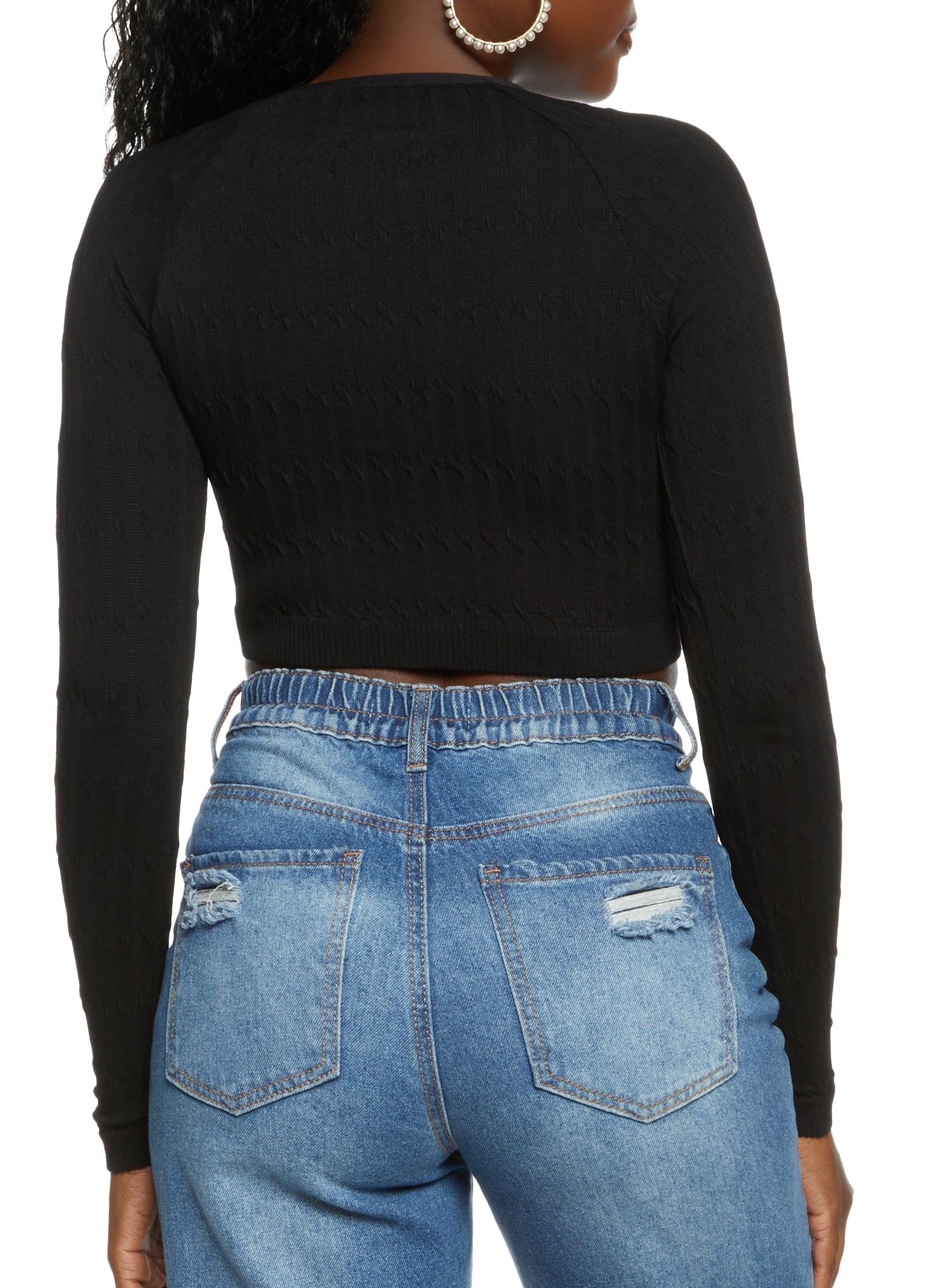 Seamless Cable Knit Long Sleeve Crop Top sold by Rainbow product image thumbnail 2
