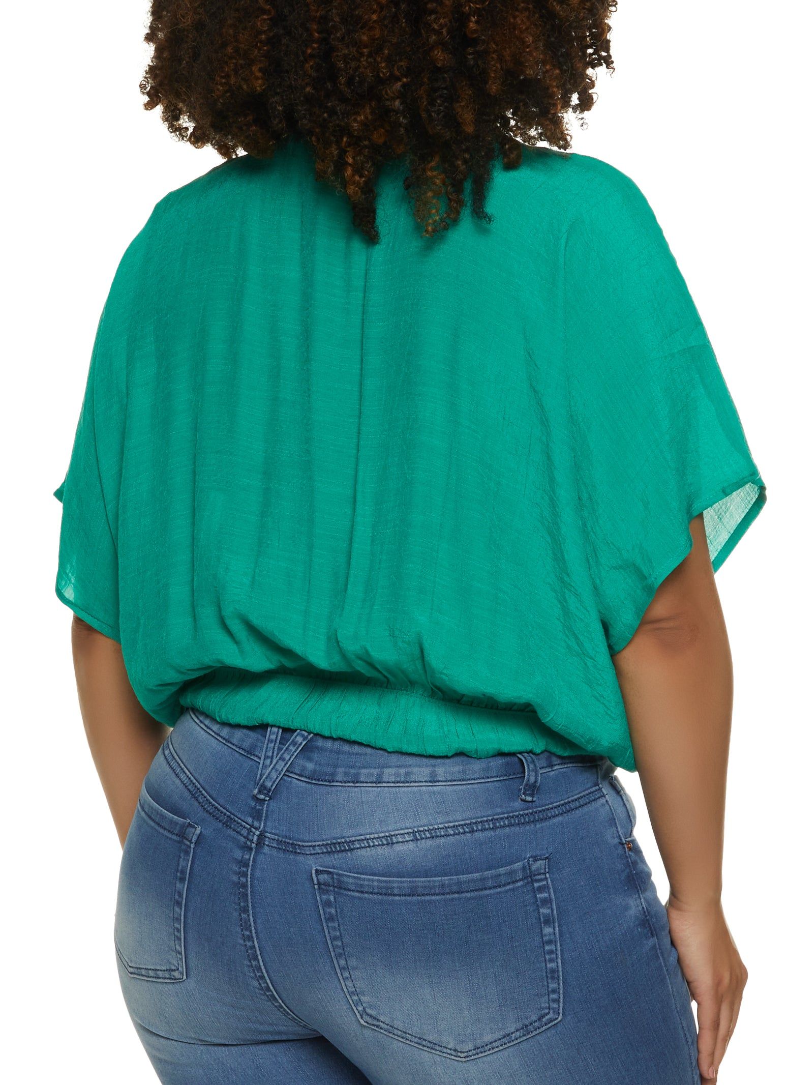 Plus Size Elastic Hem Button Down Blouse sold by Rainbow product image thumbnail 2