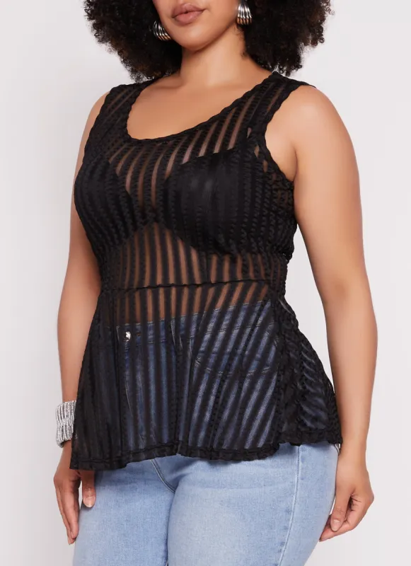 Plus Size Shadow Stripe Peplum Tank Top sold by Rainbow
