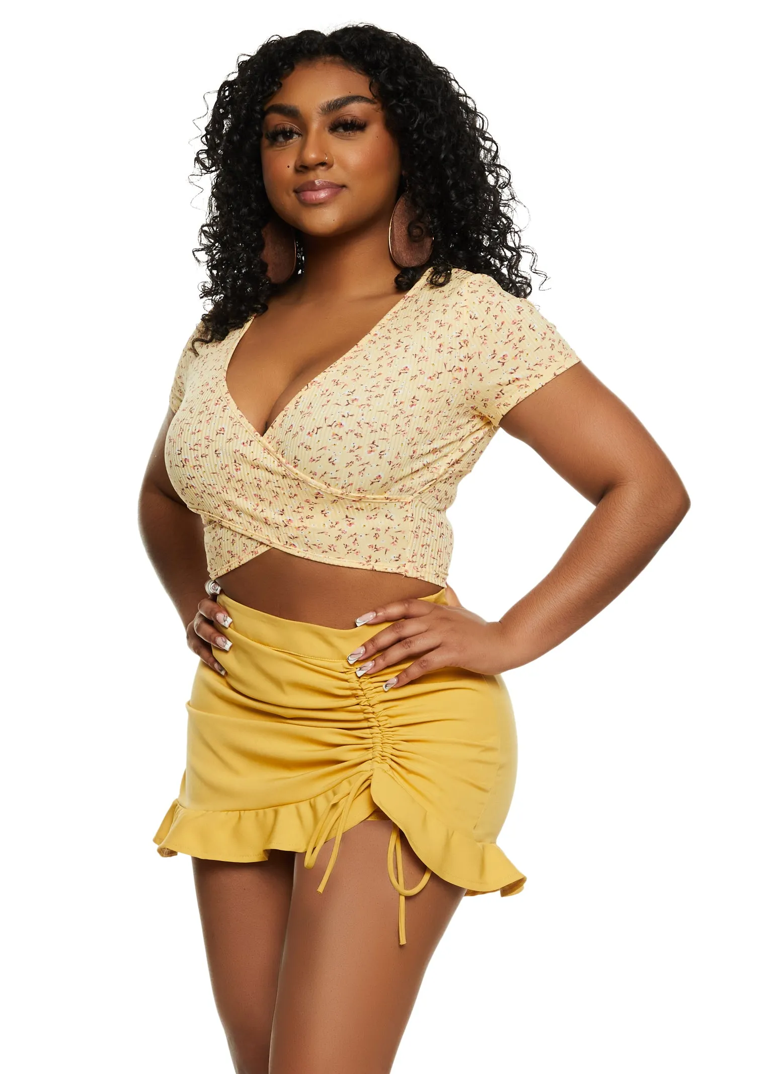 Ribbed Floral Print Twist Front Crop Top sold by Rainbow product image thumbnail 2