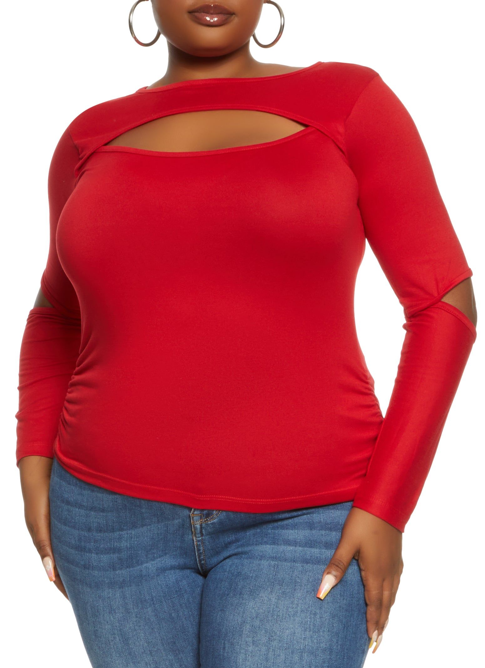 Plus Size Solid Cut Out Long Sleeve Top sold by Rainbow