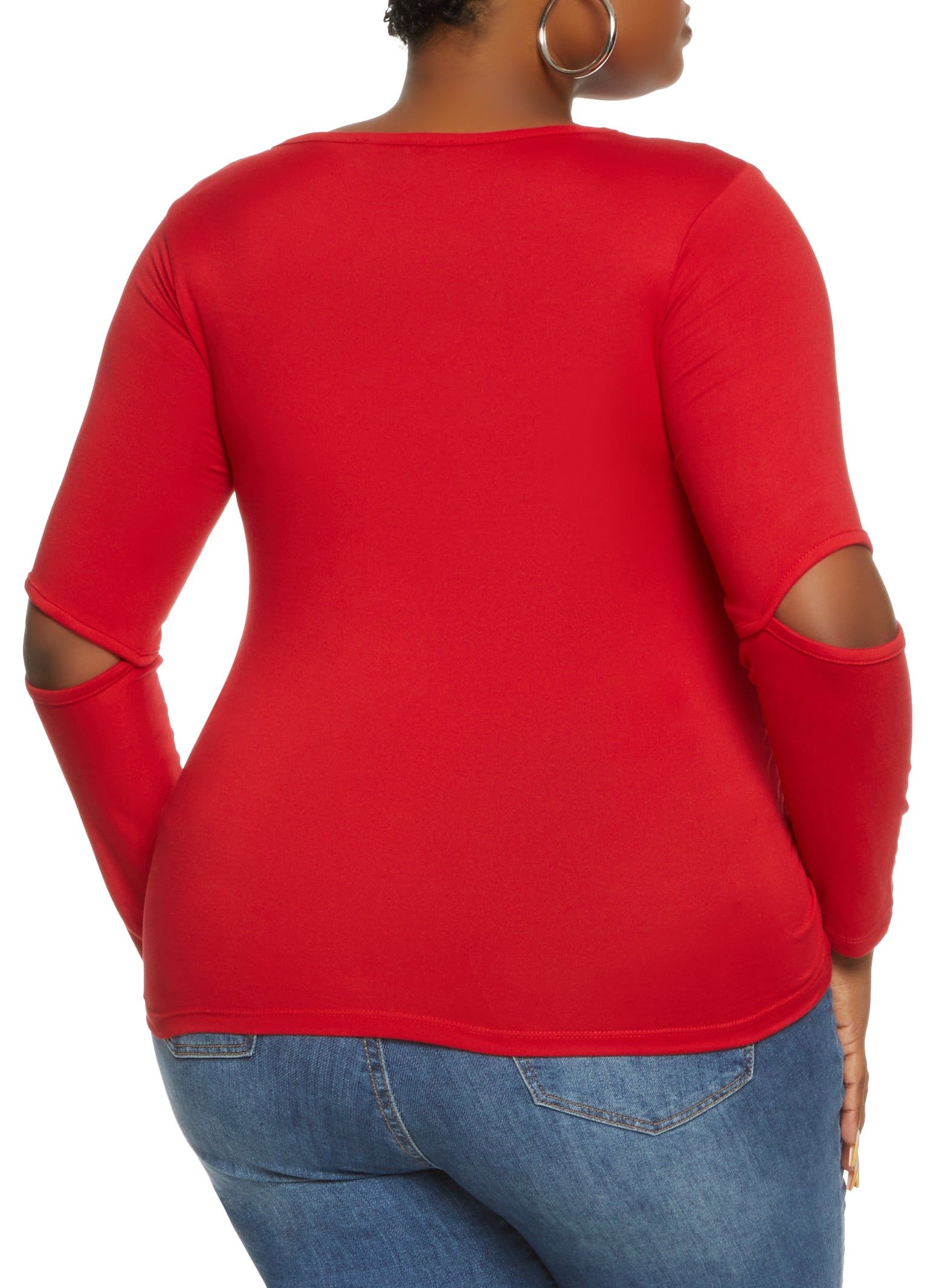 Plus Size Solid Cut Out Long Sleeve Top sold by Rainbow product image thumbnail 2