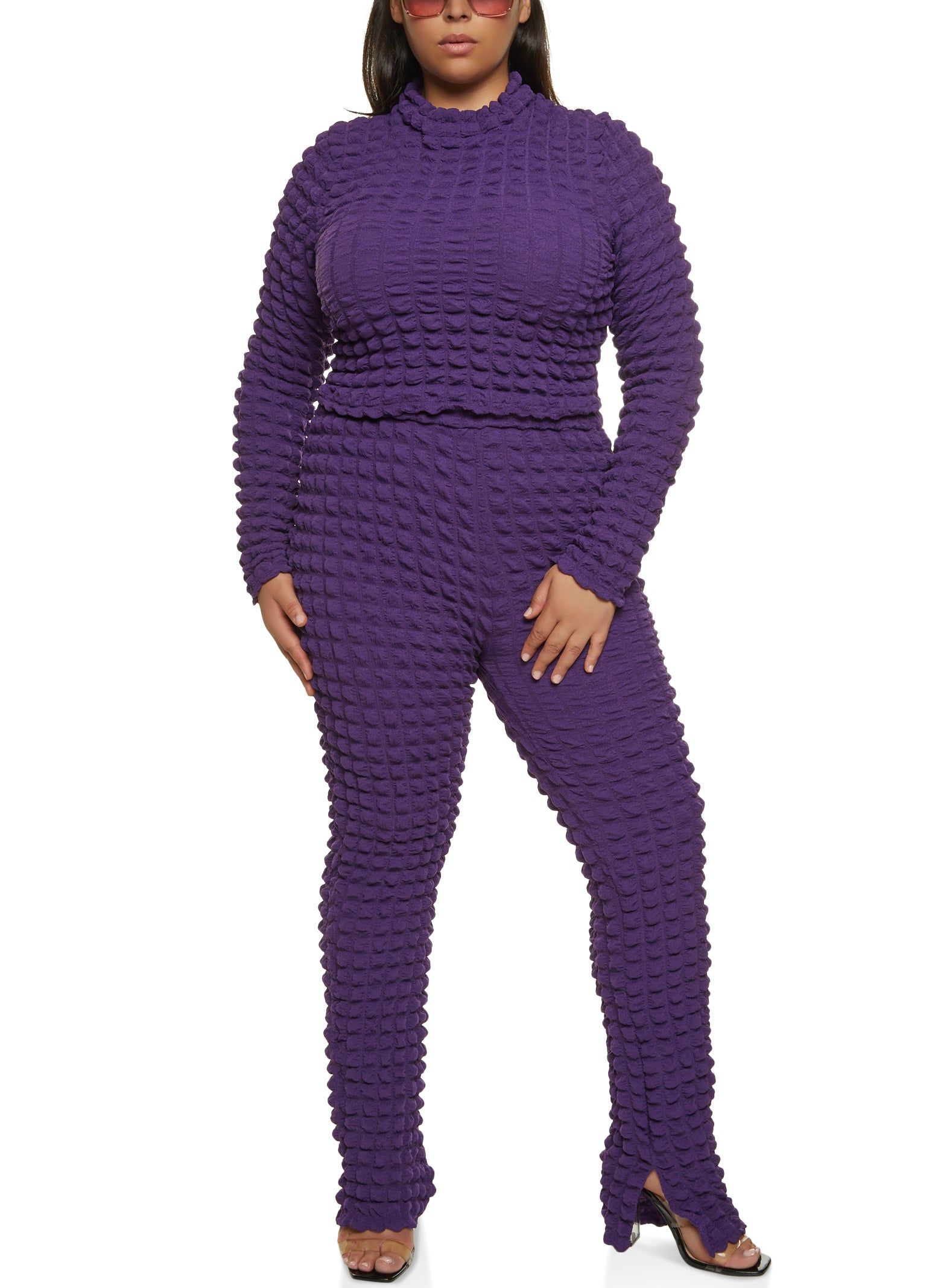 Plus Size Bubble Knit Long Sleeve Crop Top sold by Rainbow product image thumbnail 2