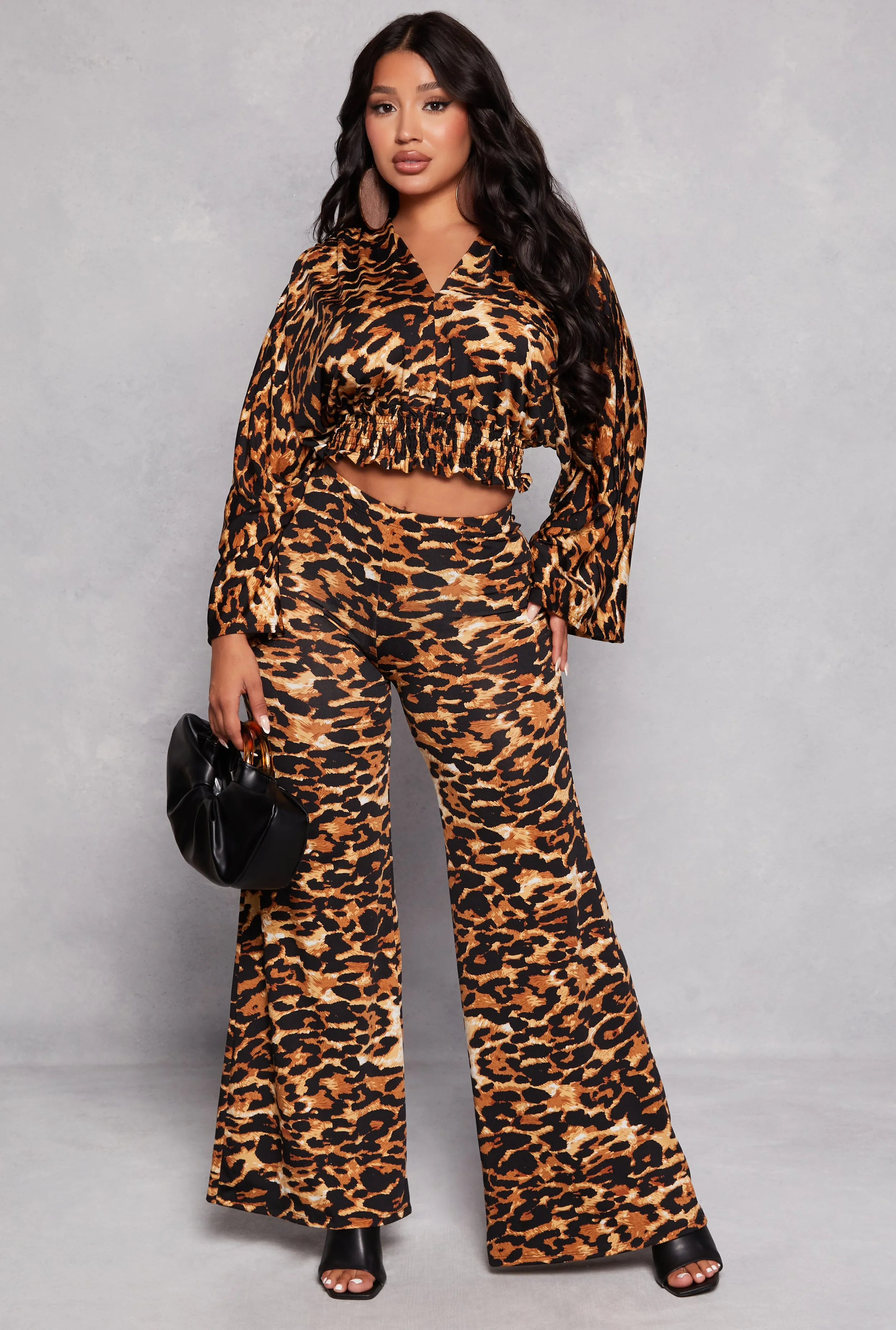 Leopard Print Smocked Hem Crop Top sold by Rainbow product image thumbnail 2