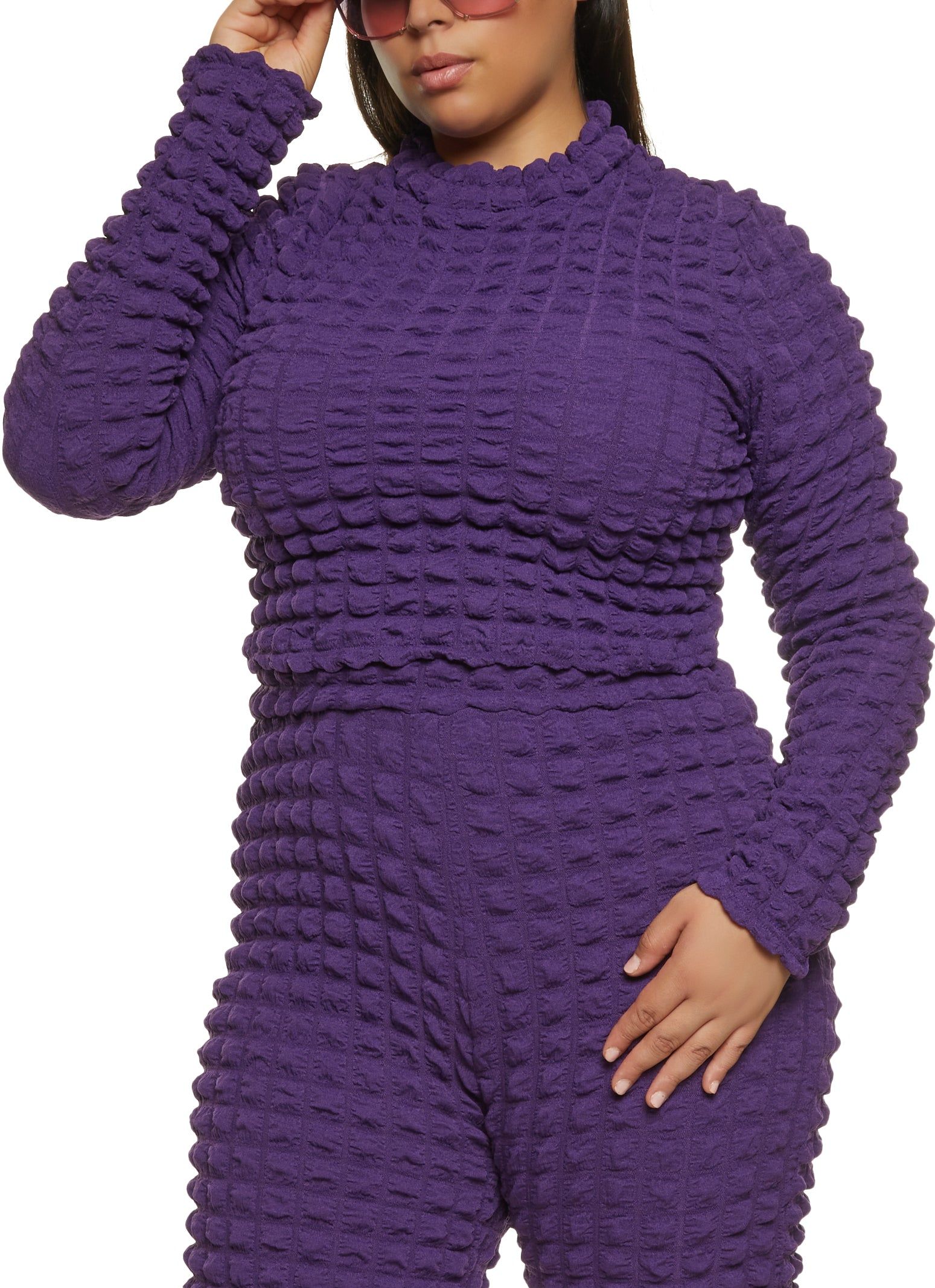 Plus Size Bubble Knit Long Sleeve Crop Top sold by Rainbow