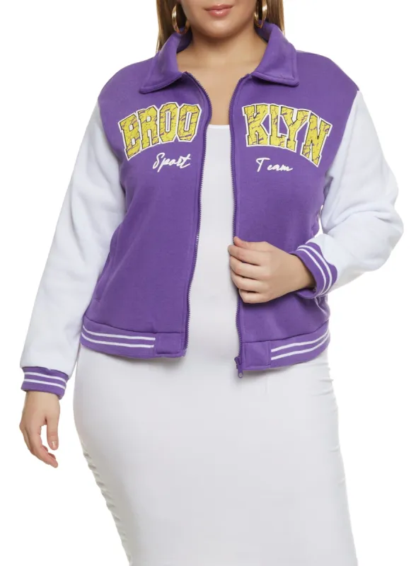 Plus Size Brooklyn Zip Front Varsity Jacket sold by Rainbow