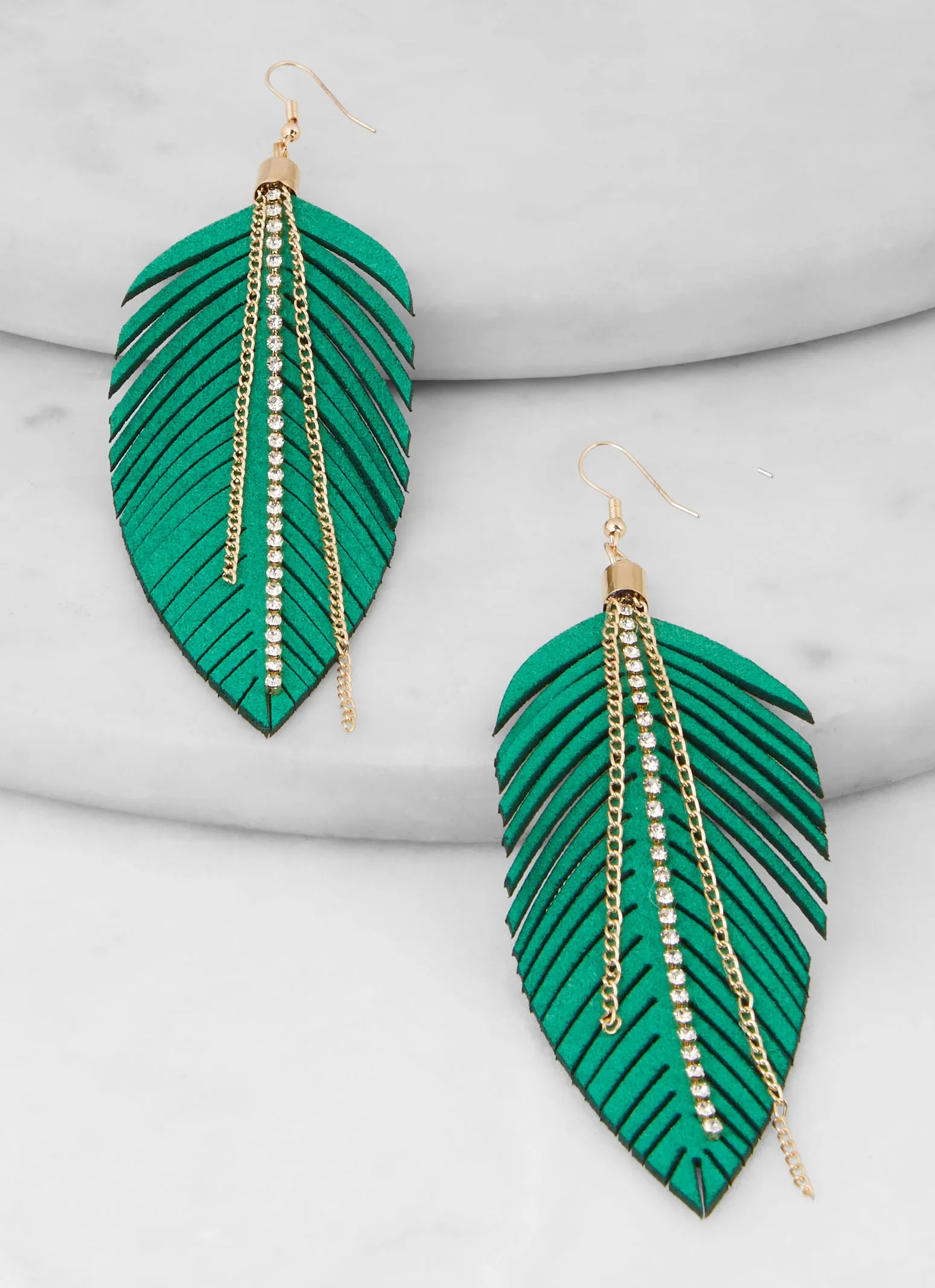 Rhinestone Chain Fringe Leaf Drop Earrings sold by Rainbow product image thumbnail 2