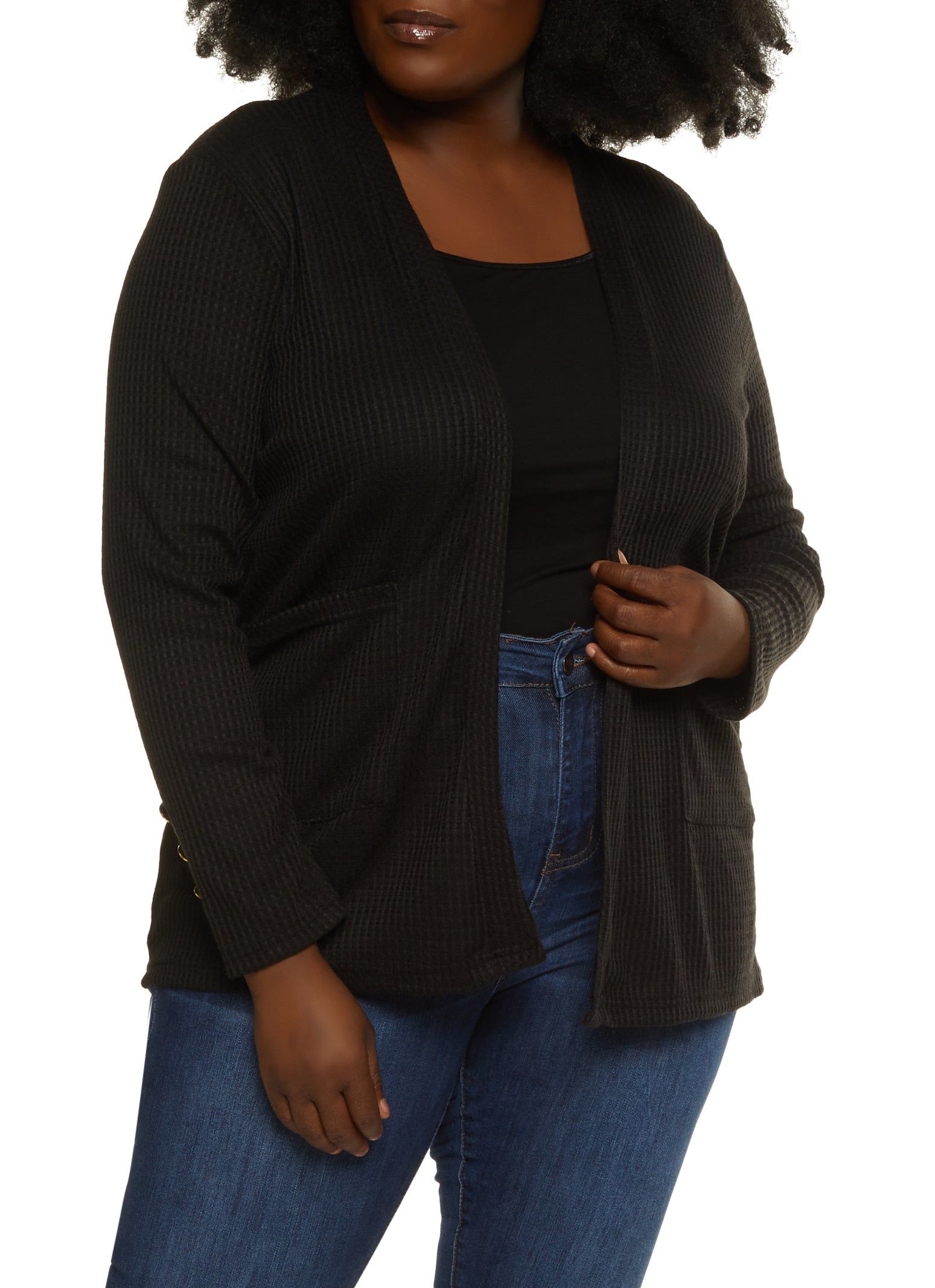 Plus Size Waffle Knit Open Front Cardigan sold by Rainbow