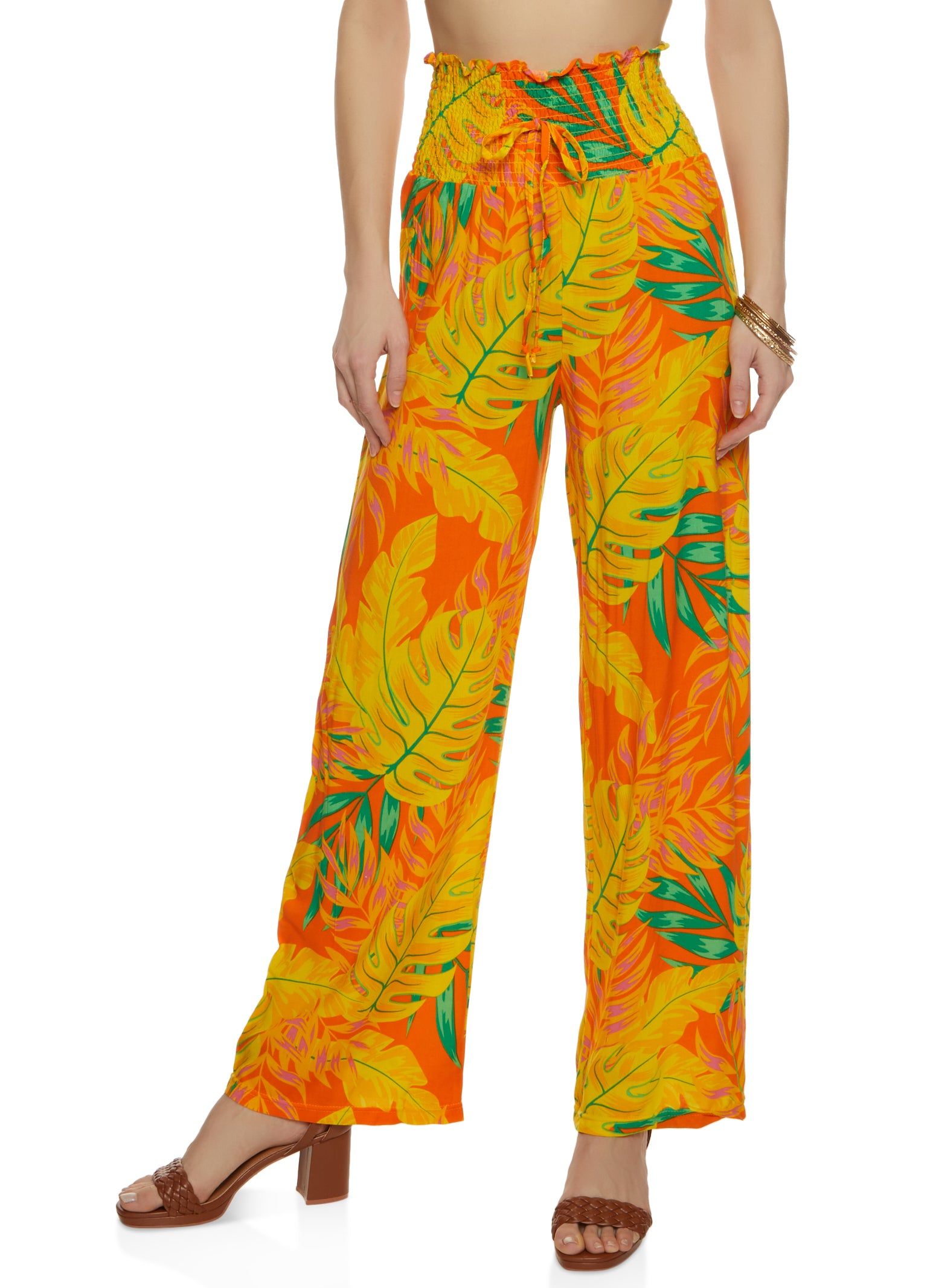 Smocked Waist Tropical Print Wide Leg Pants sold by Rainbow
