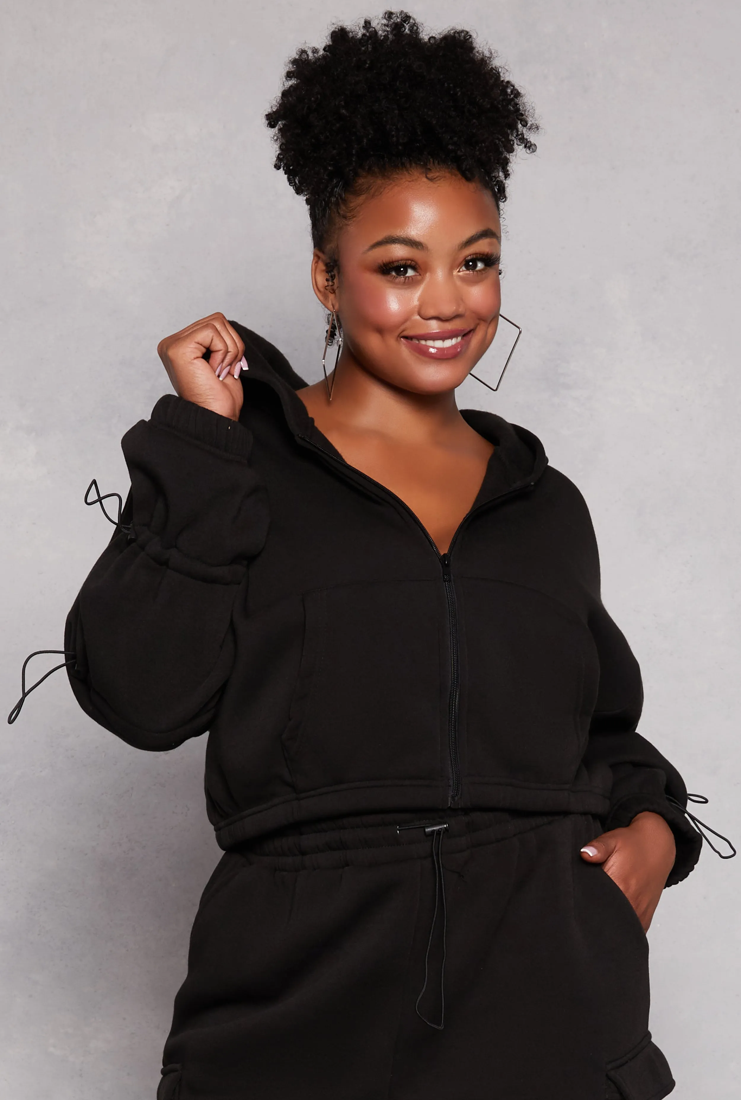 Plus Size Toggle Drawstring Zip Front Hoodie sold by Rainbow