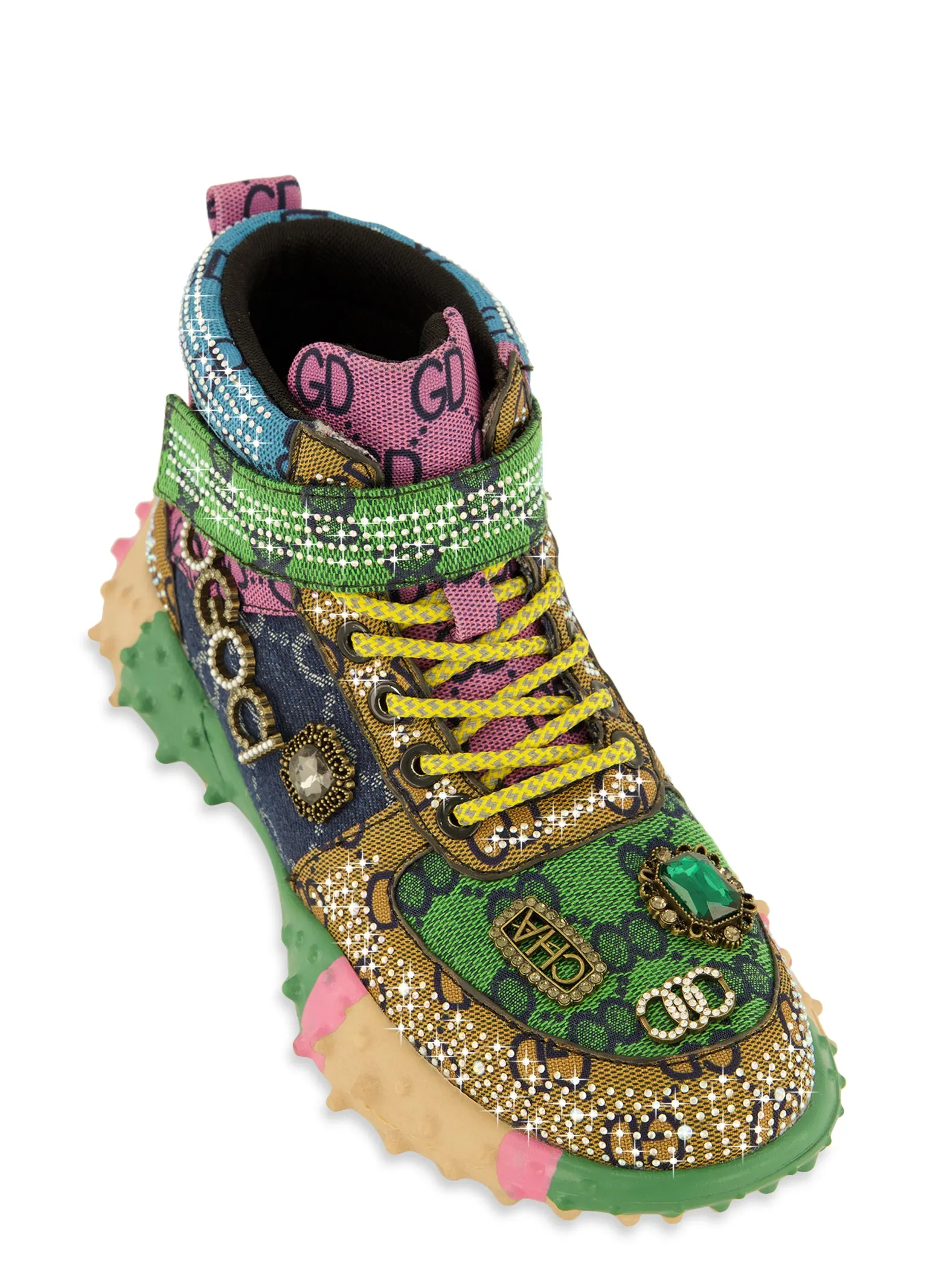 Rhinestone Color Block High Top Lace Up Sneakers sold by Rainbow