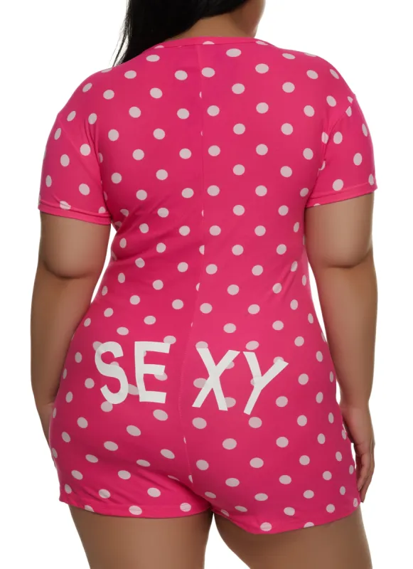 Plus Size Sexy Button Front Pajama Romper sold by Rainbow