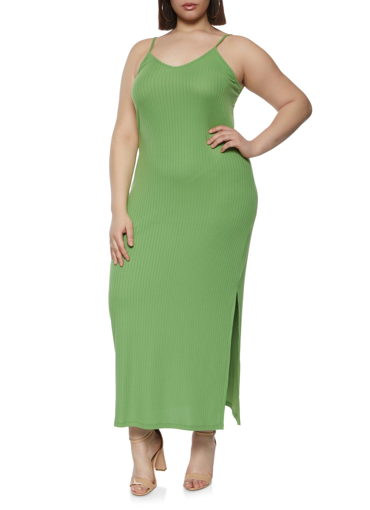 Plus Size Ribbed Knit Solid Side Slit Dress sold by Rainbow product image thumbnail 2